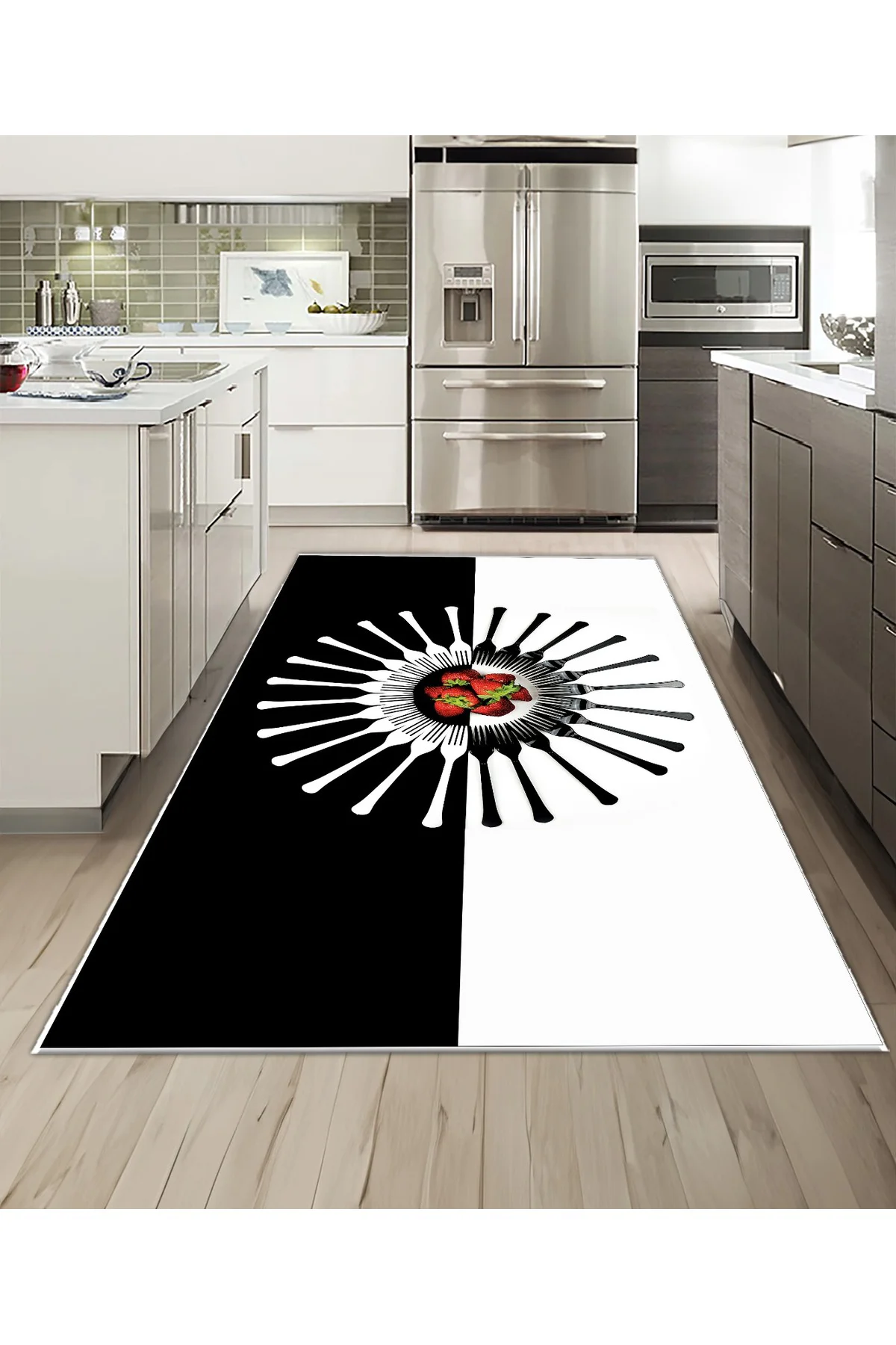 Shine M(243) Siyah Saçaksız Kaymaz Tabanlı Dijital Baskılı Dekoratif Halı 80x350