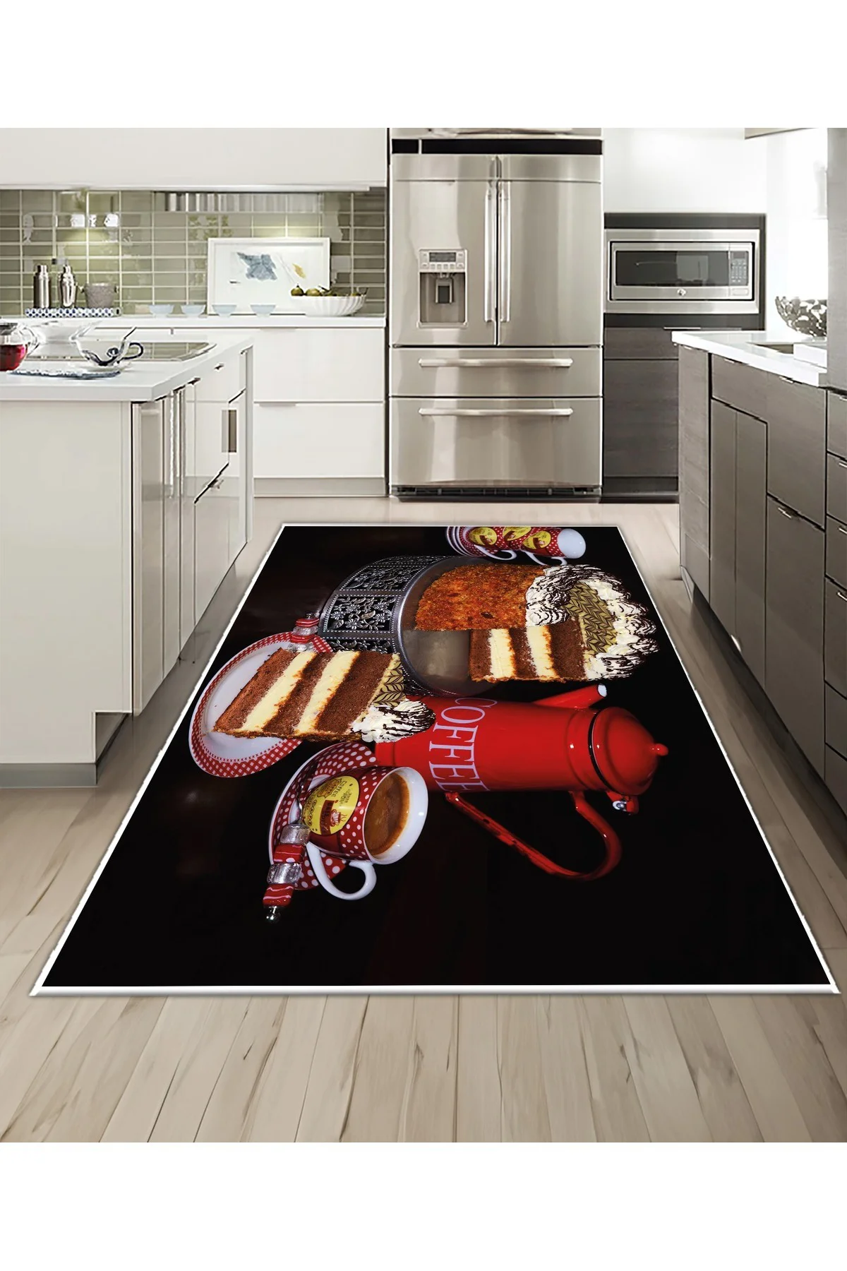 Shine M(248) Siyah Saçaksız Kaymaz Tabanlı Dijital Baskılı Dekoratif Halı 120x450