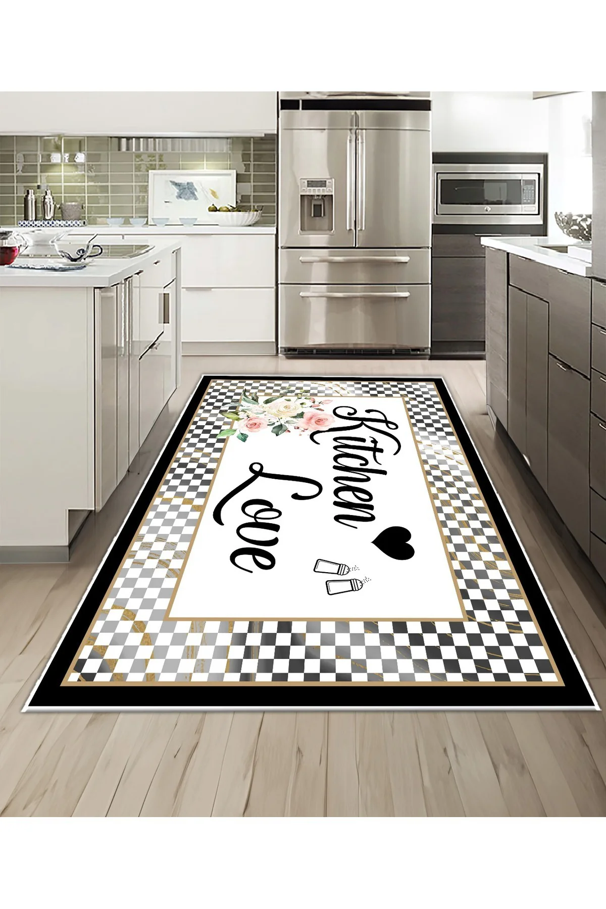 Shine M(249) Siyah Saçaksız Kaymaz Tabanlı Dijital Baskılı Dekoratif Halı 100x200