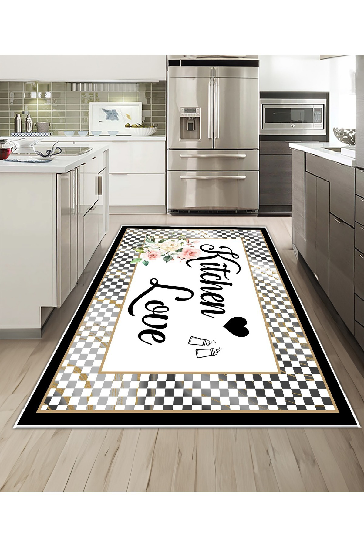 Shine M(249) Siyah Saçaksız Kaymaz Tabanlı Dijital Baskılı Dekoratif Halı 150X220