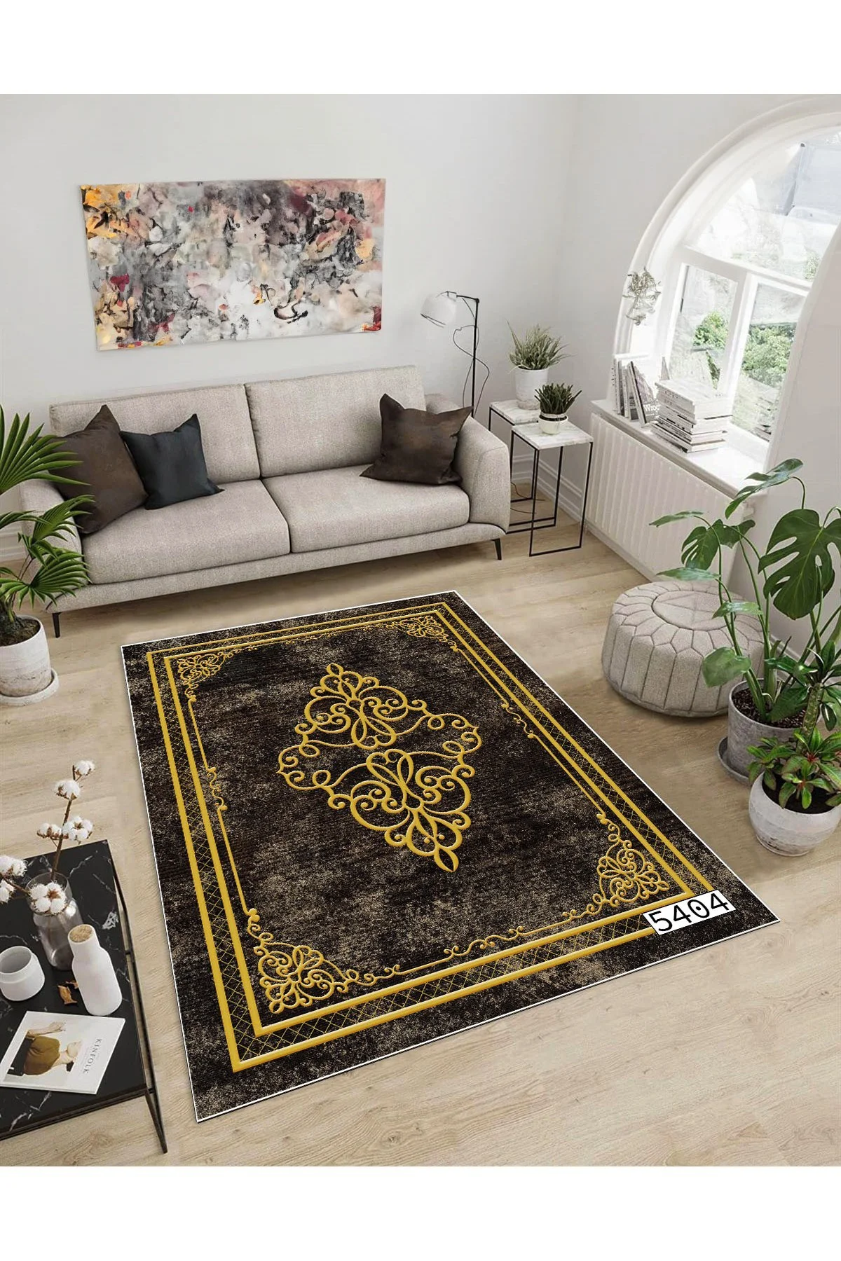 Shine M(25) Gold Saçaksız Kaymaz Tabanlı Dijital Baskılı Dekoratif Halı 160x500