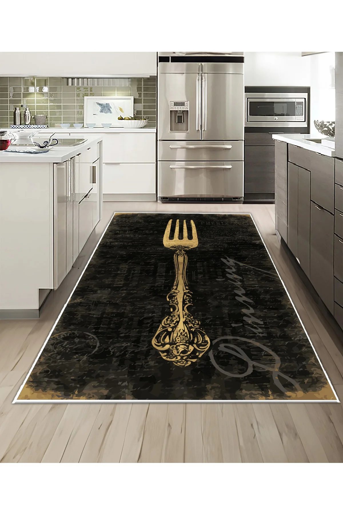 Shine M(254) Antrasit Saçaksız Kaymaz Tabanlı Dijital Baskılı Dekoratif Halı 200x350