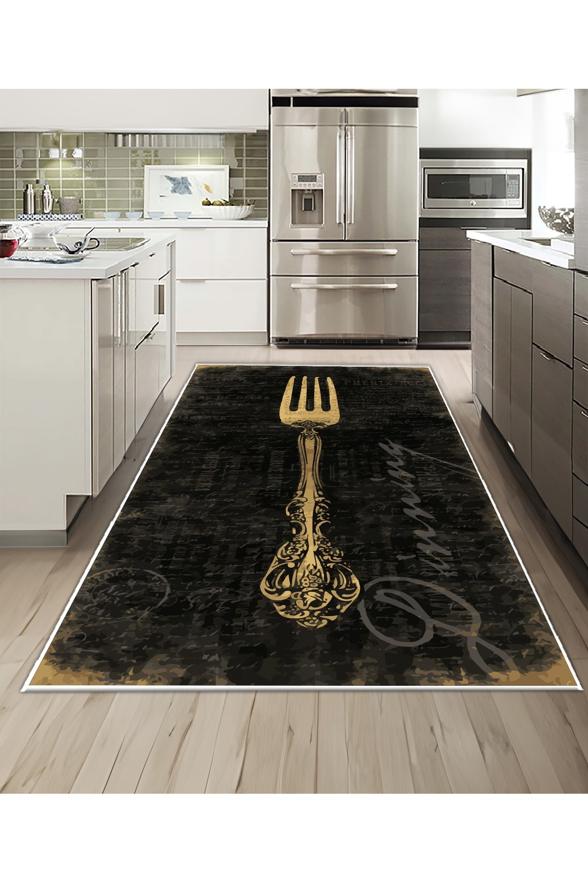 Shine M(254) Antrasit Saçaksız Kaymaz Tabanlı Dijital Baskılı Dekoratif Halı 150X220