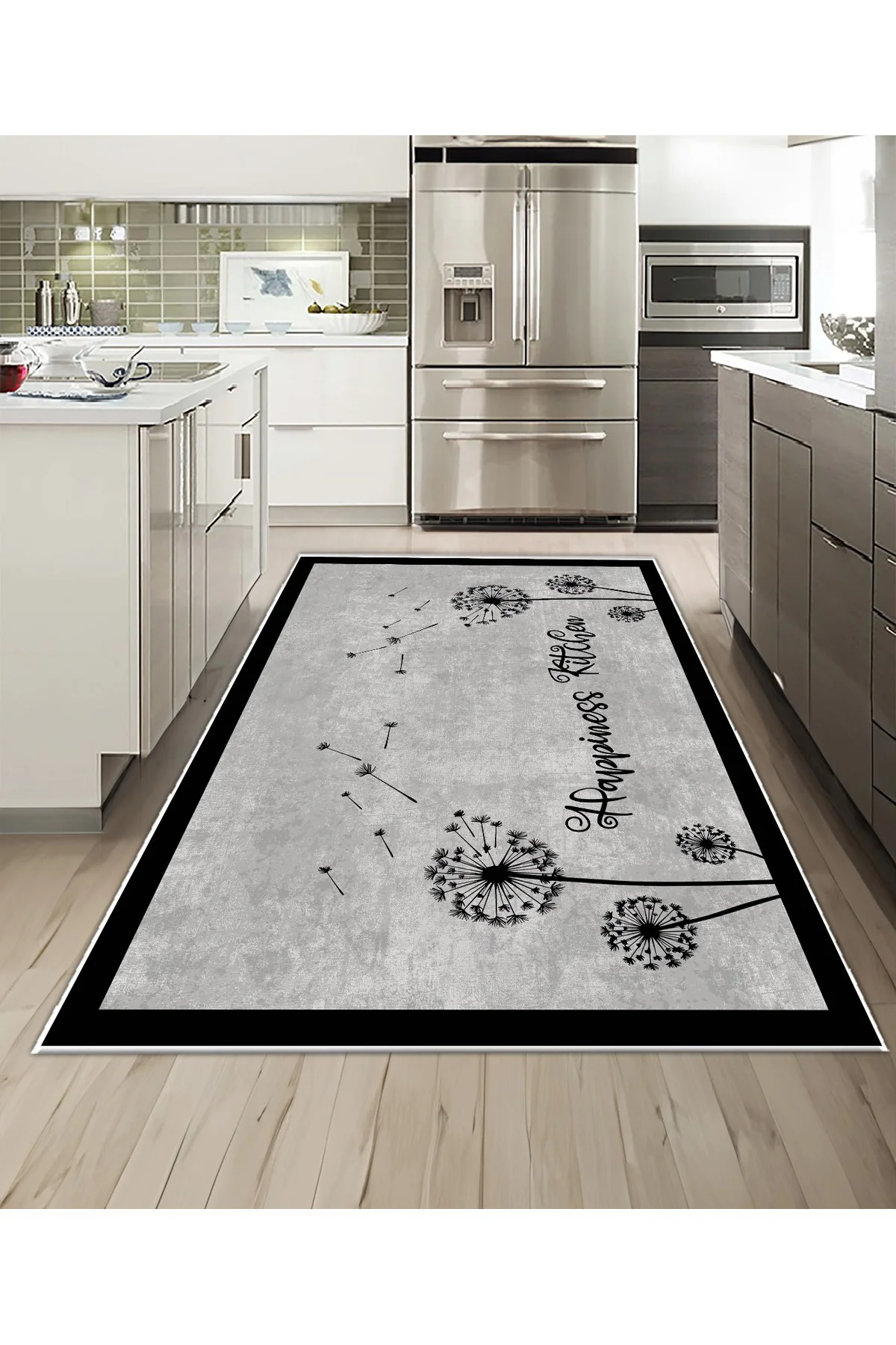 Shine M(258) Gri Saçaksız Kaymaz Tabanlı Dijital Baskılı Dekoratif Halı 180x450