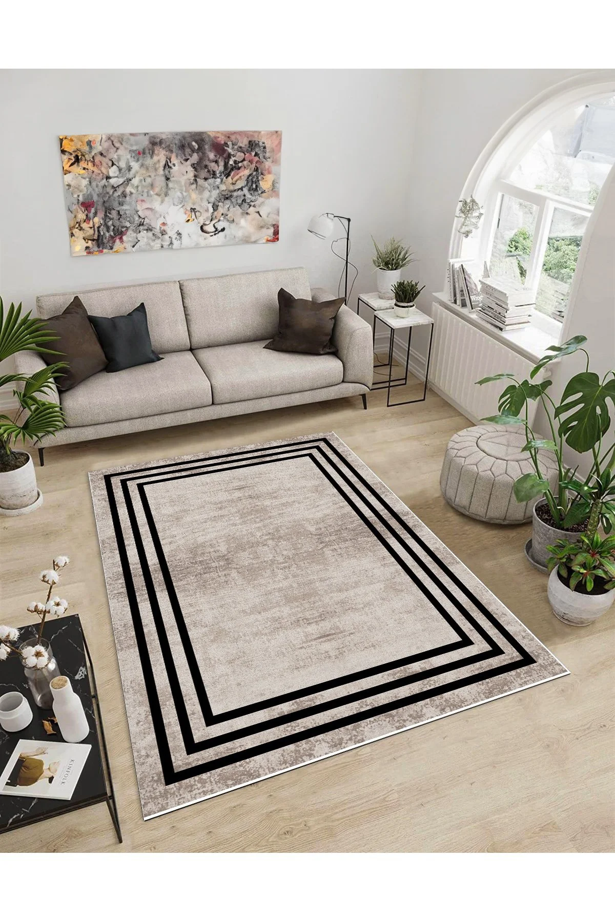Shine M(26) Vizon Saçaksız Kaymaz Tabanlı Dijital Baskılı Dekoratif Halı 200x300