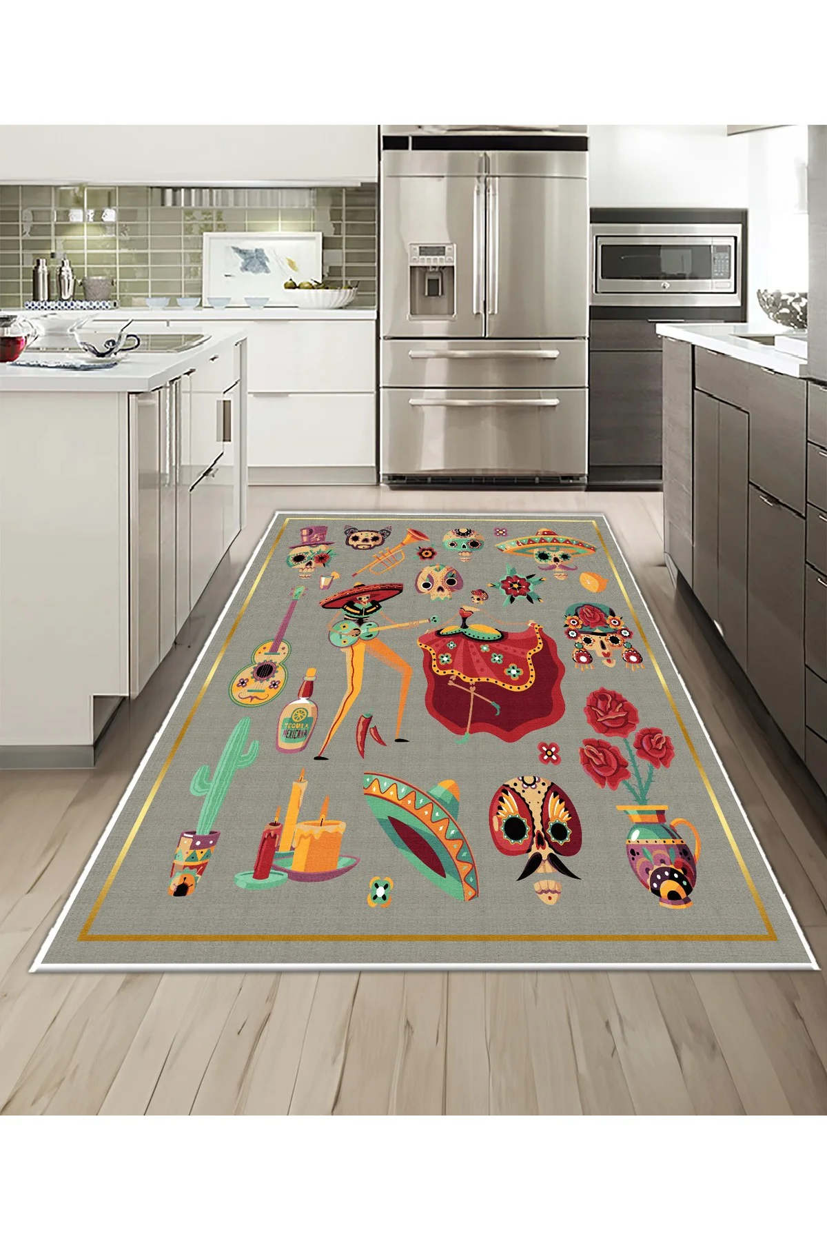 Shine M(261) Kırmızı Saçaksız Kaymaz Tabanlı Dijital Baskılı Dekoratif Halı 120x450