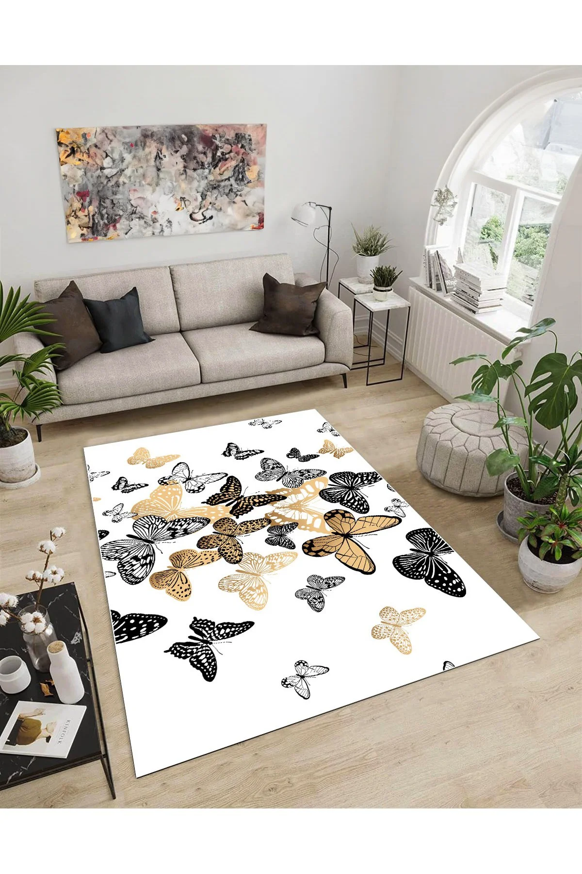 Shine M(262) Beyaz Saçaksız Kaymaz Tabanlı Dijital Baskılı Dekoratif Halı 60x450