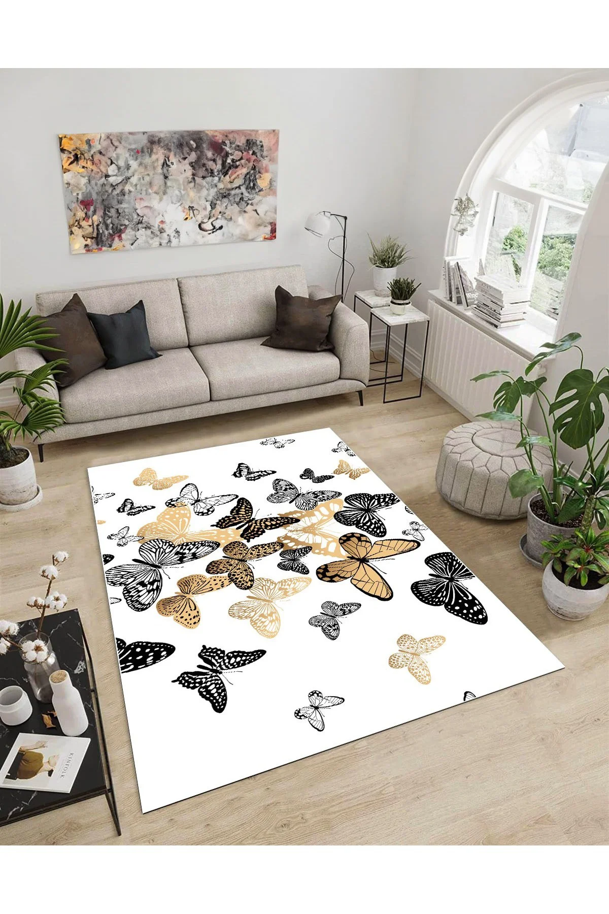 Shine M(262) Beyaz Saçaksız Kaymaz Tabanlı Dijital Baskılı Dekoratif Halı 180x500