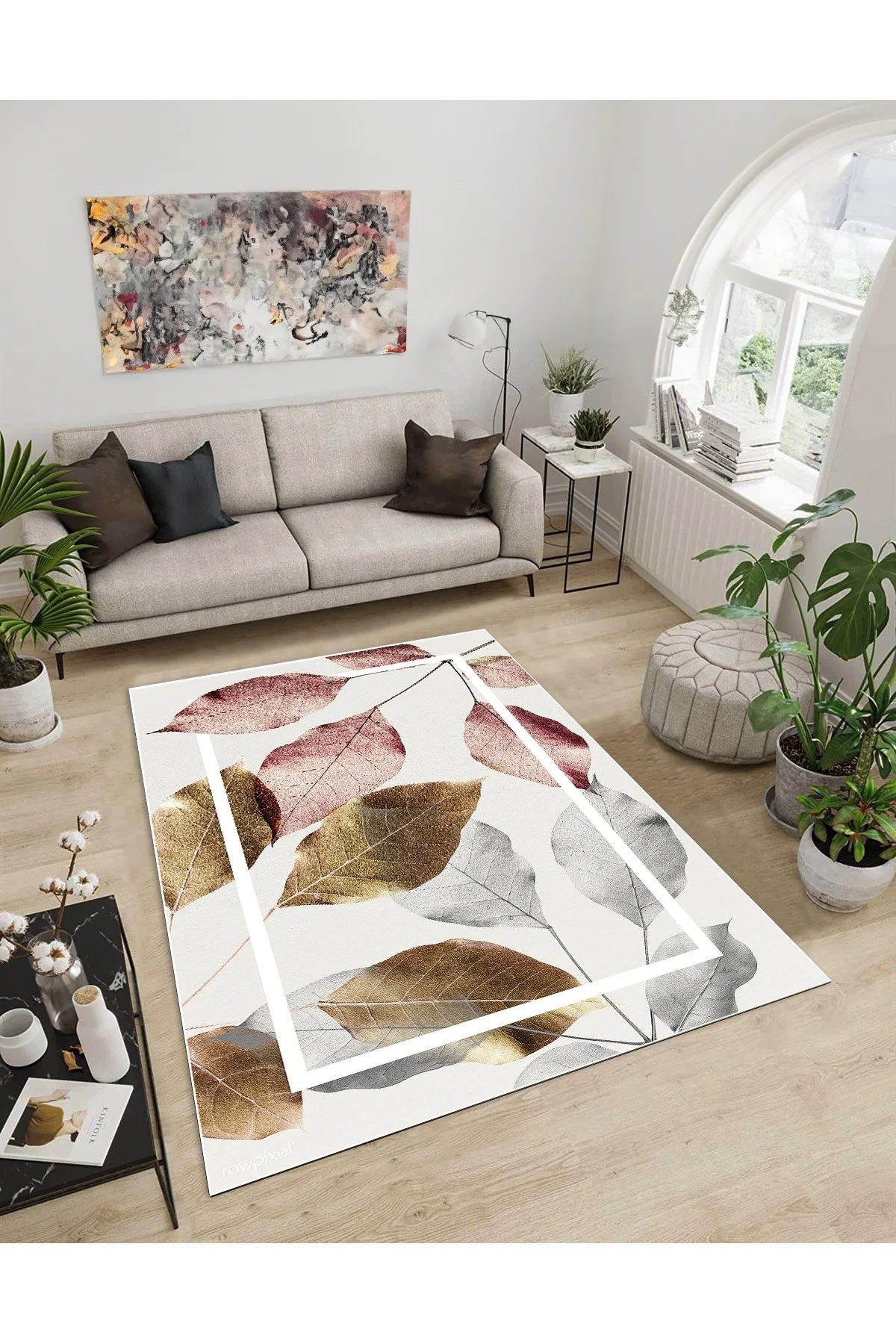 Shine M(264) Beyaz Saçaksız Kaymaz Tabanlı Dijital Baskılı Dekoratif Halı 120x400