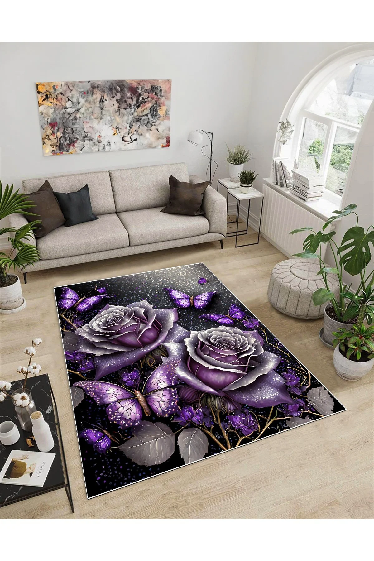 Shine M(265) Mor Saçaksız Kaymaz Tabanlı Dijital Baskılı Dekoratif Halı 120x350