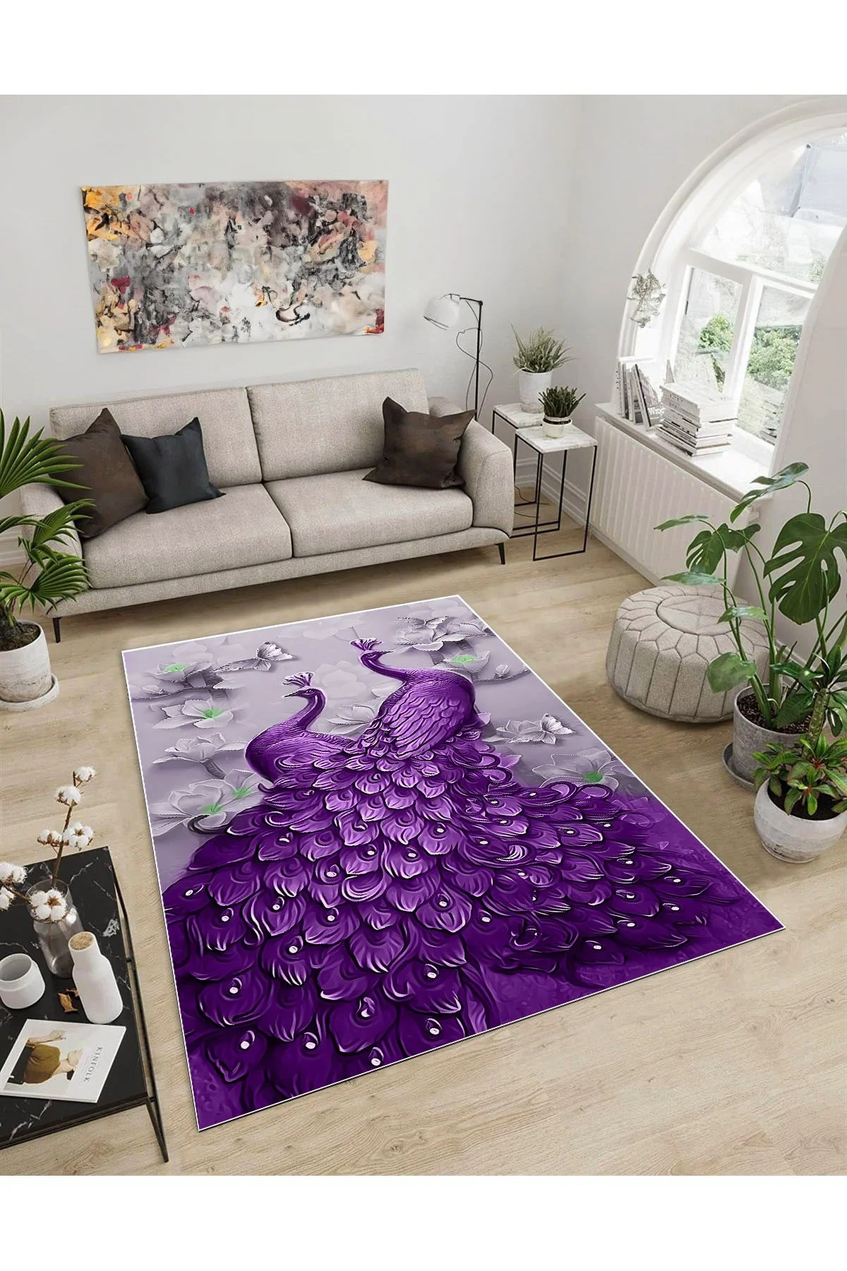 Shine M(268) Mor Saçaksız Kaymaz Tabanlı Dijital Baskılı Dekoratif Halı 120x350