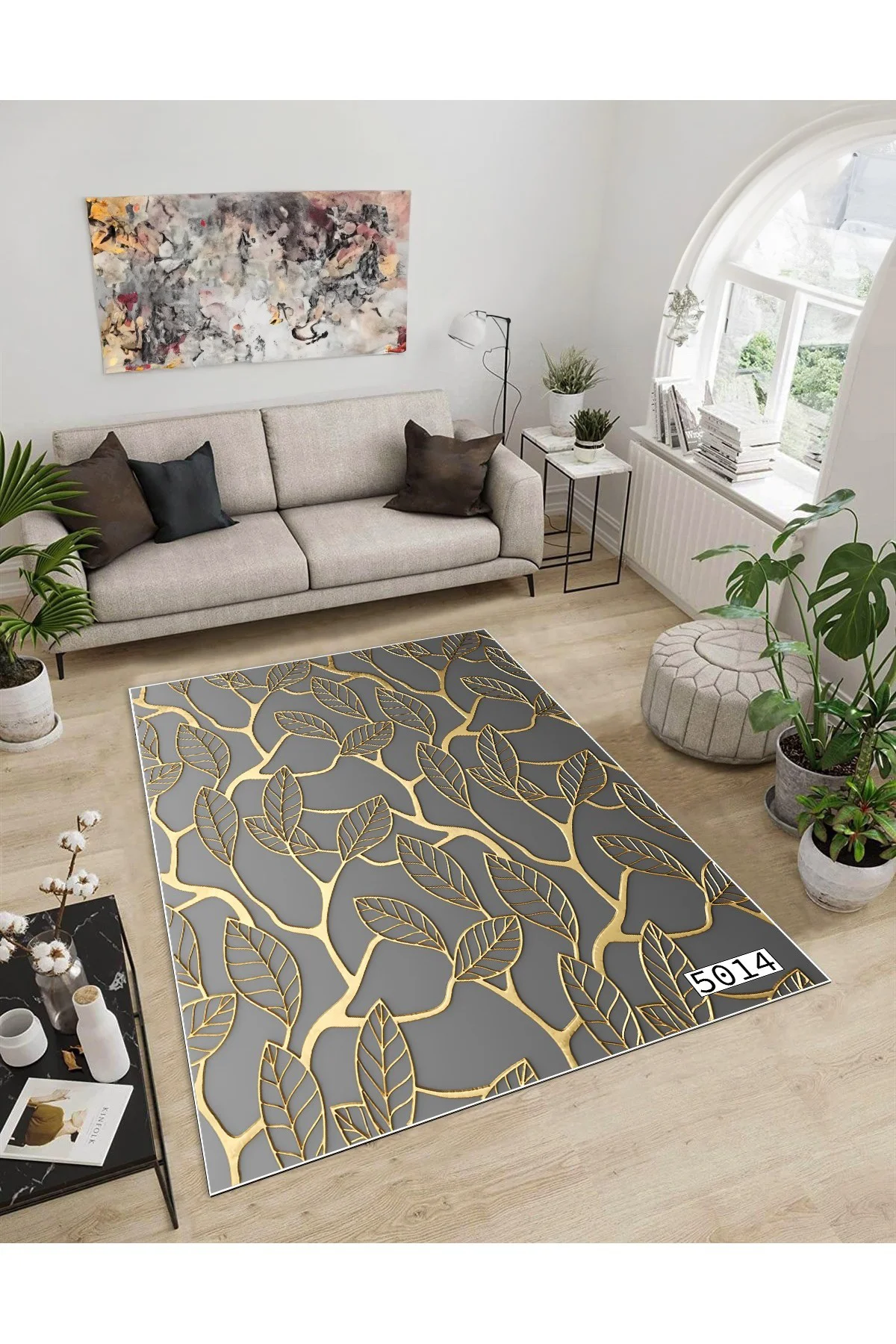 Shine M(27) Gold Saçaksız Kaymaz Tabanlı Dijital Baskılı Dekoratif Halı 180x450