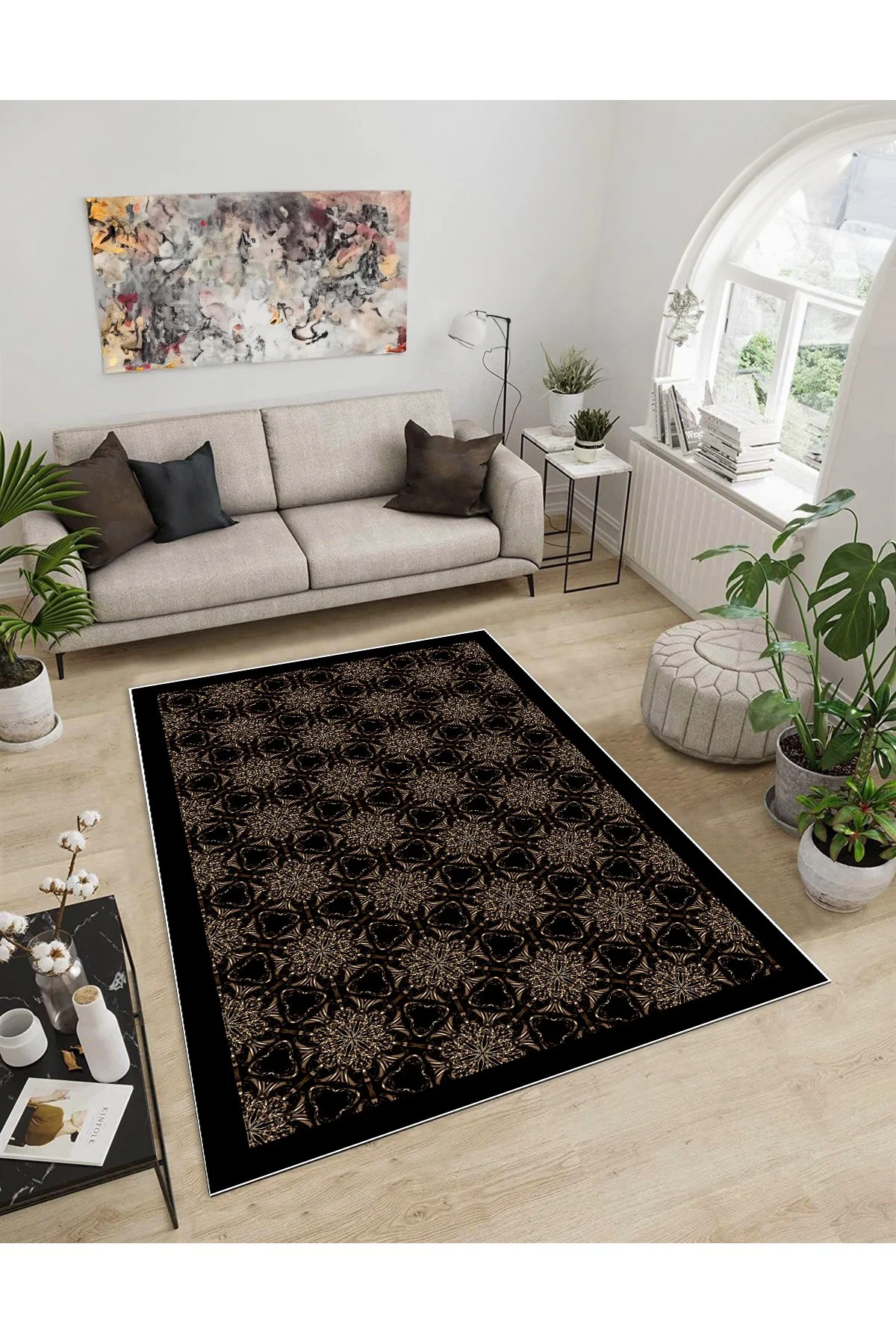 Shine M(270) Siyah Saçaksız Kaymaz Tabanlı Dijital Baskılı Dekoratif Halı 60x400