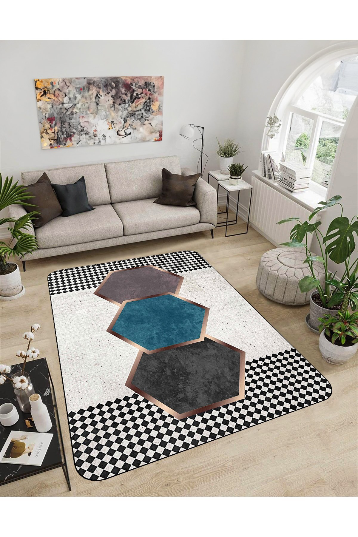 Shine M(271) Turkuaz Saçaksız Kaymaz Tabanlı Dijital Baskılı Dekoratif Halı 200x200 Fiyatı, Yorumları ve Özellikleri
