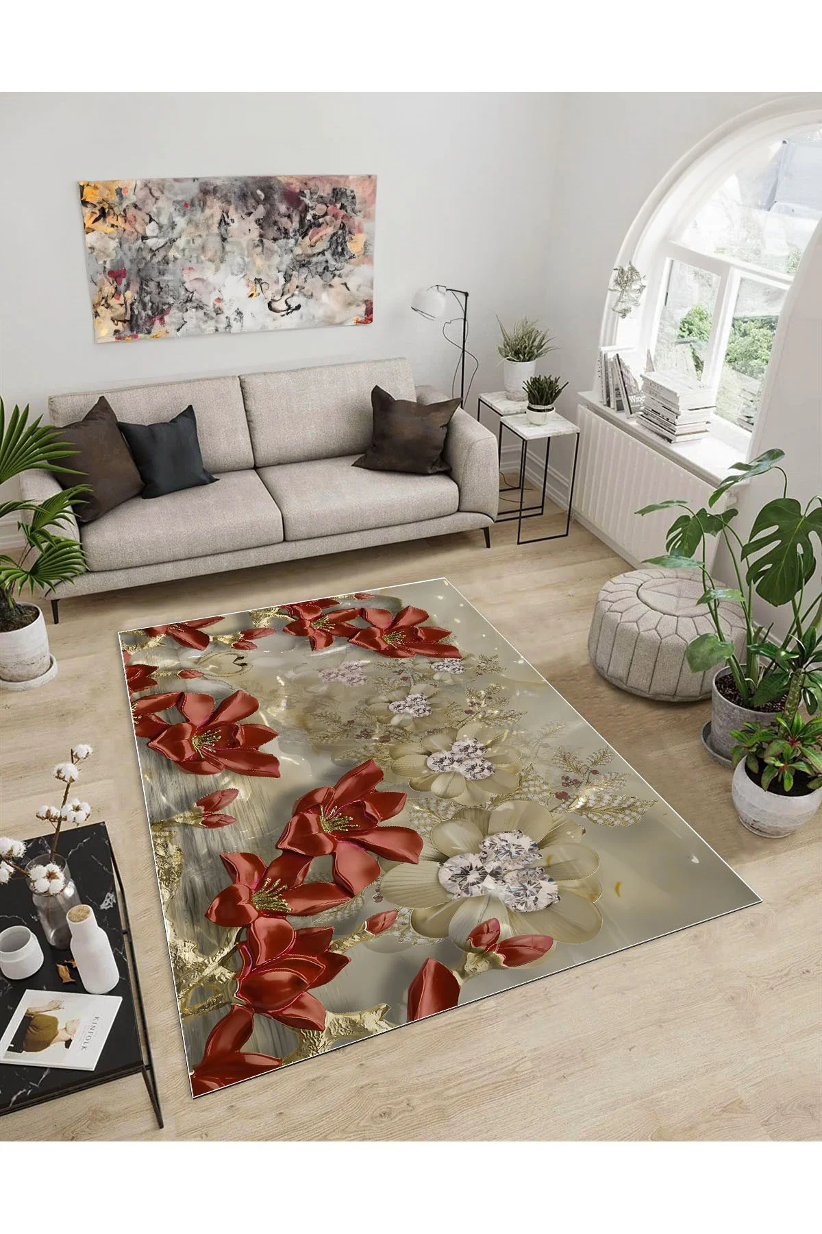 Shine M(274) Taba Saçaksız Kaymaz Tabanlı Dijital Baskılı Dekoratif 4 Metrekare Halı 160x230