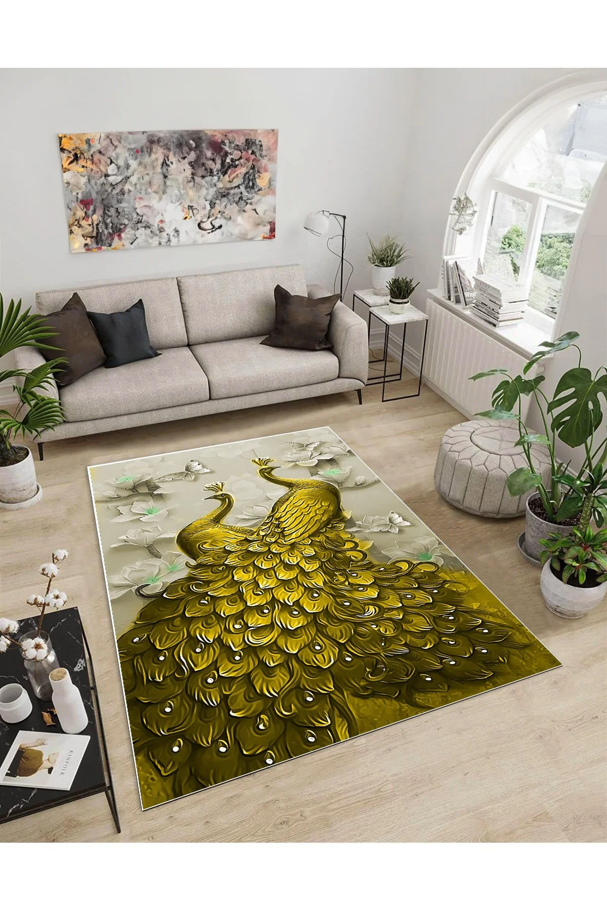 Shine M(276) Sarı Saçaksız Kaymaz Tabanlı Dijital Baskılı Dekoratif Halı 60x500