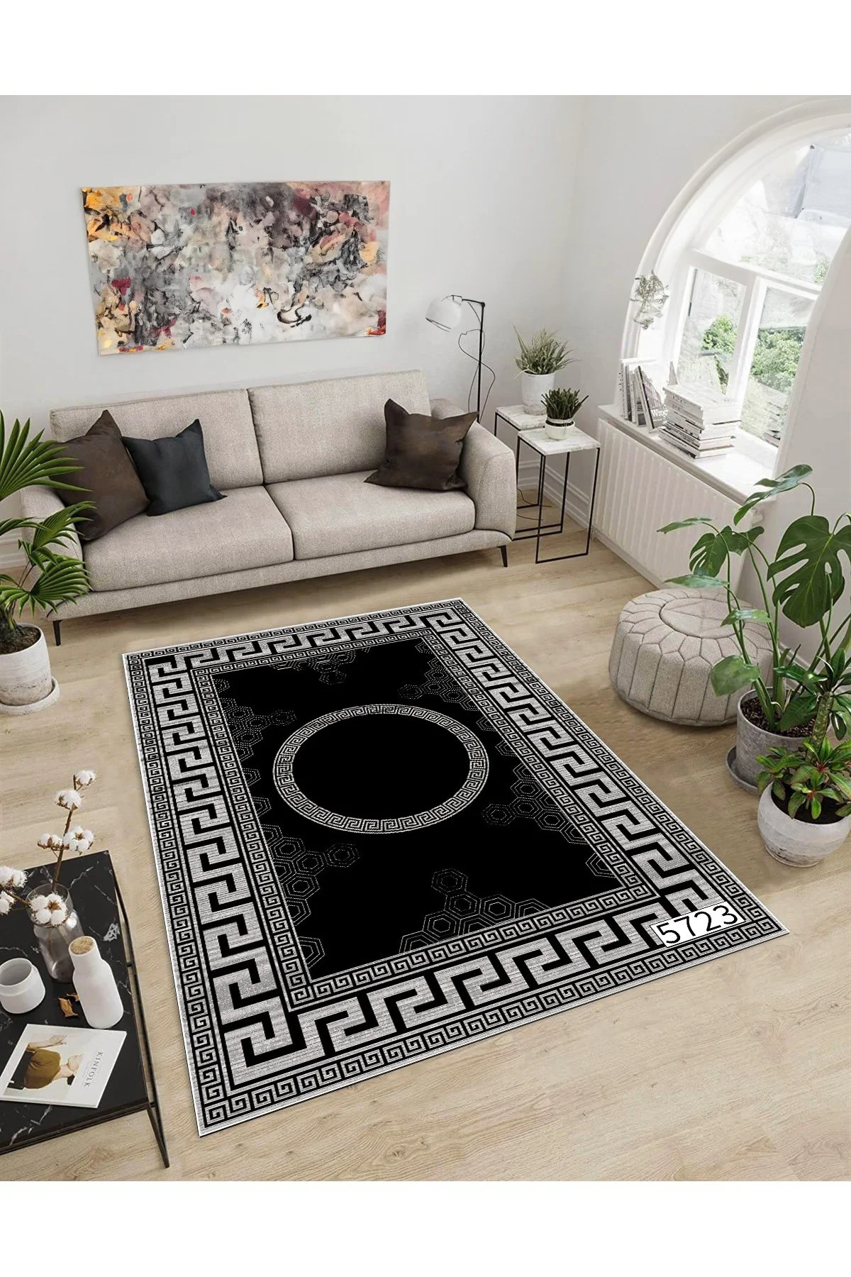 Shine M(28) Siyah Saçaksız Kaymaz Tabanlı Dijital Baskılı Dekoratif Halı 80x200