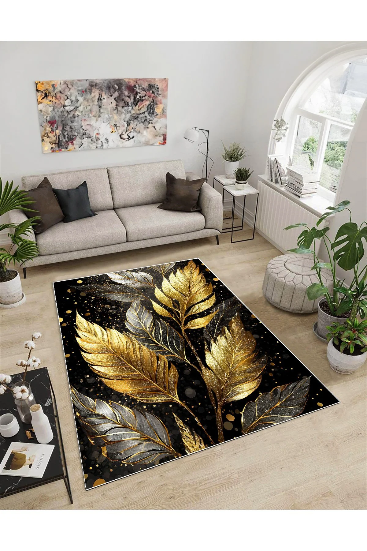 Shine M(280) Siyah Saçaksız Kaymaz Tabanlı Dijital Baskılı Dekoratif Halı 60x100