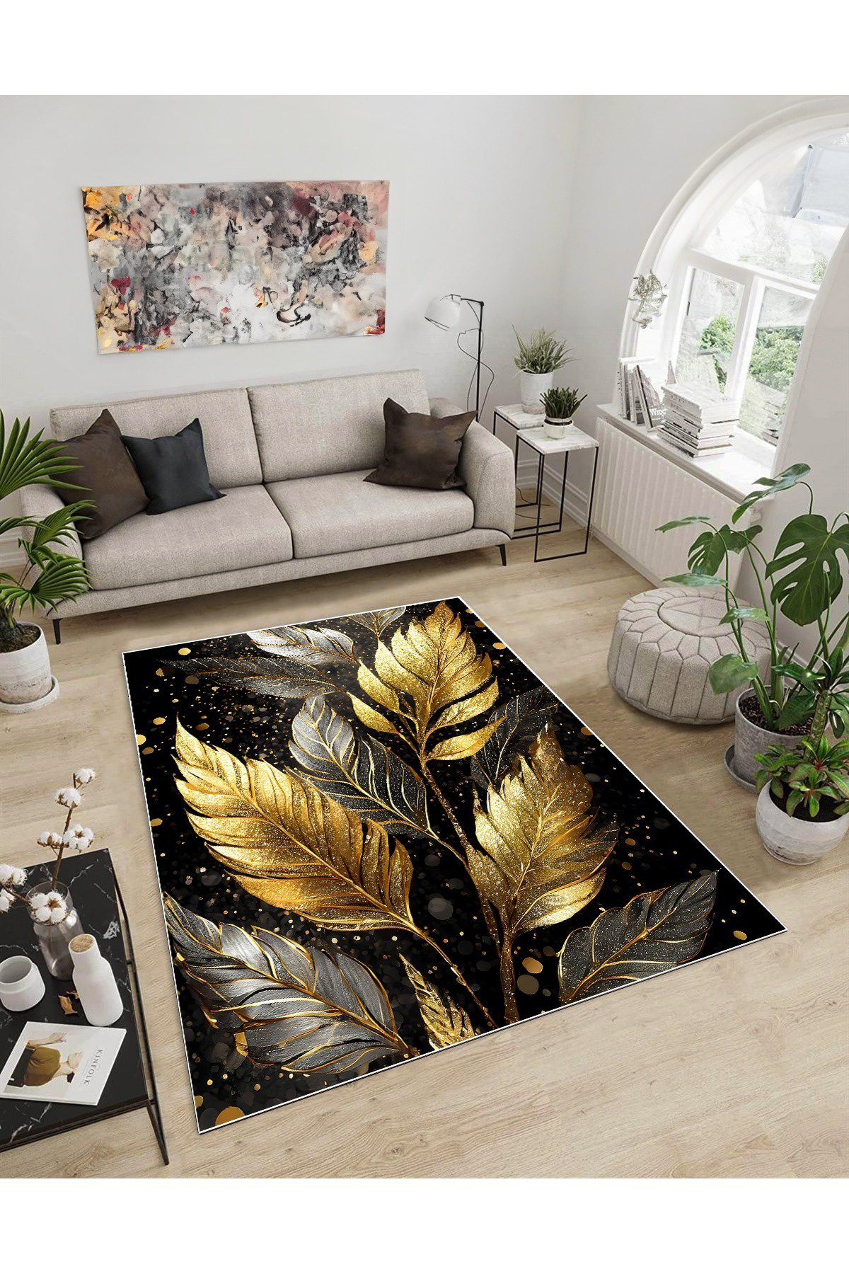Shine M(280) Siyah Saçaksız Kaymaz Tabanlı Dijital Baskılı Dekoratif Halı 60x150