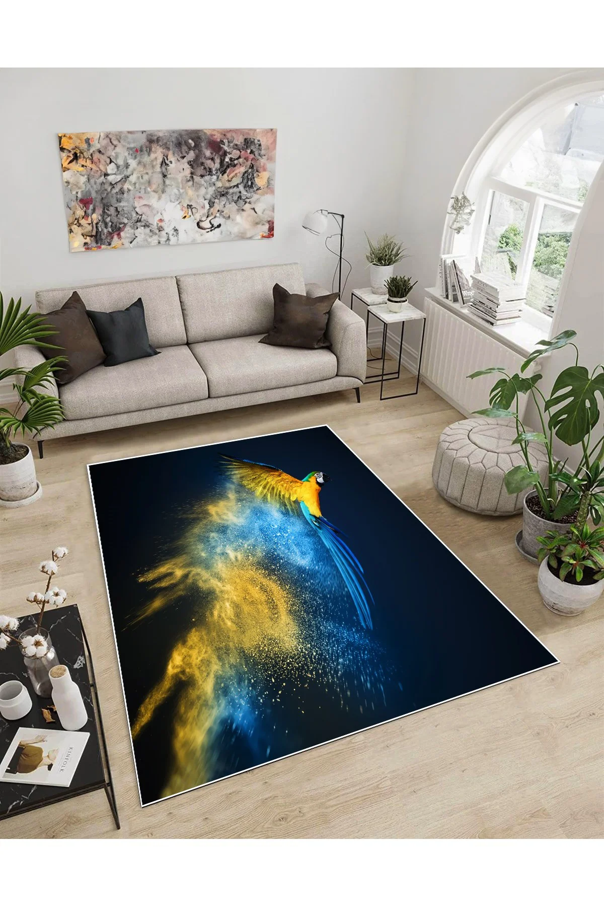 Shine M(284) Sarı Saçaksız Kaymaz Tabanlı Dijital Baskılı Dekoratif Halı 60x100