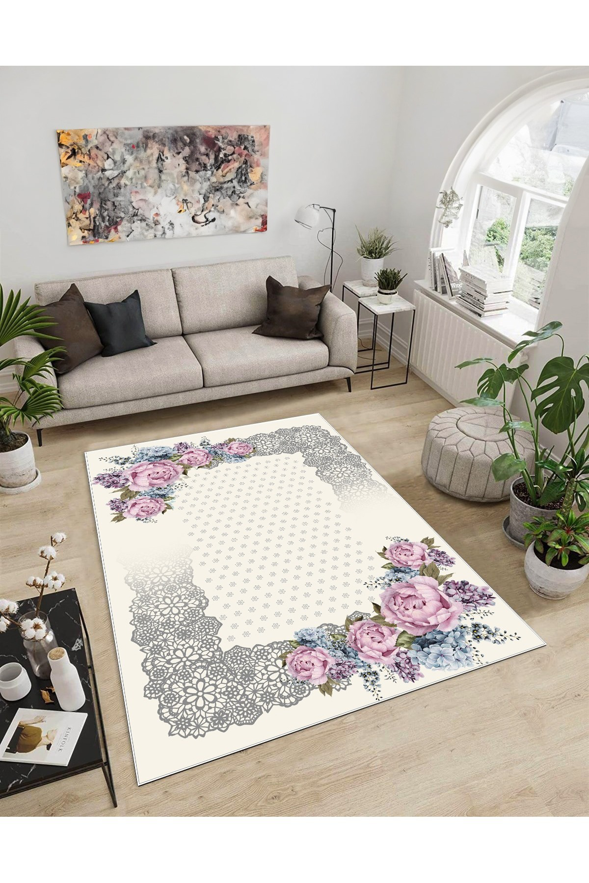 Shine M(287) Pembe Saçaksız Kaymaz Tabanlı Dijital Baskılı Dekoratif Halı 180x280