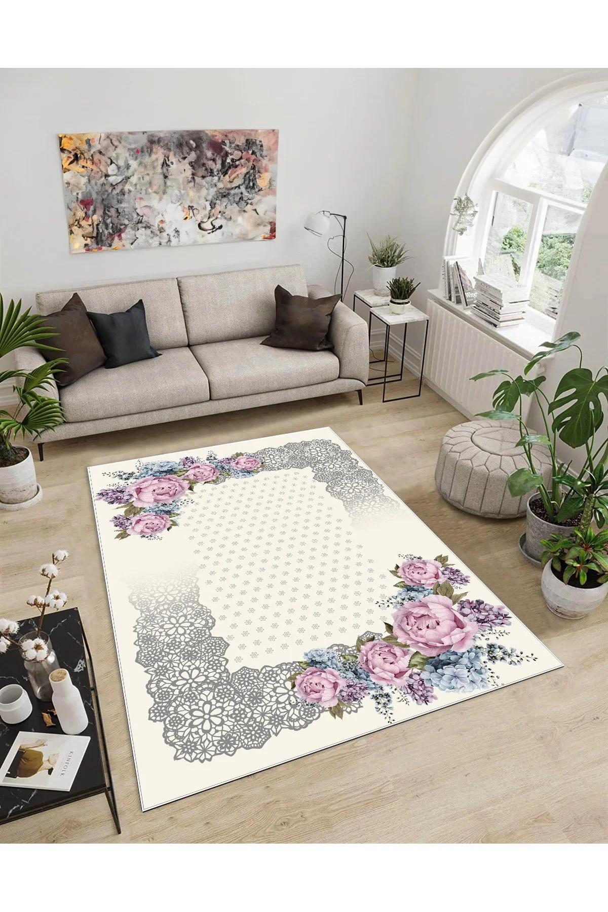 Shine M(287) Pembe Saçaksız Kaymaz Tabanlı Dijital Baskılı Dekoratif Halı 160x300