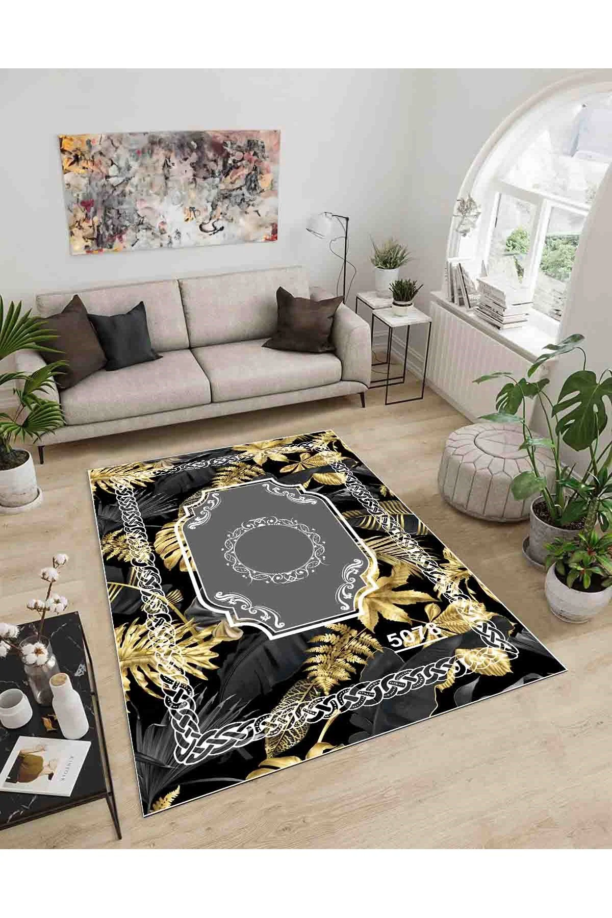 Shine M(29) Gri Saçaksız Kaymaz Tabanlı Dijital Baskılı Dekoratif Halı 100x300