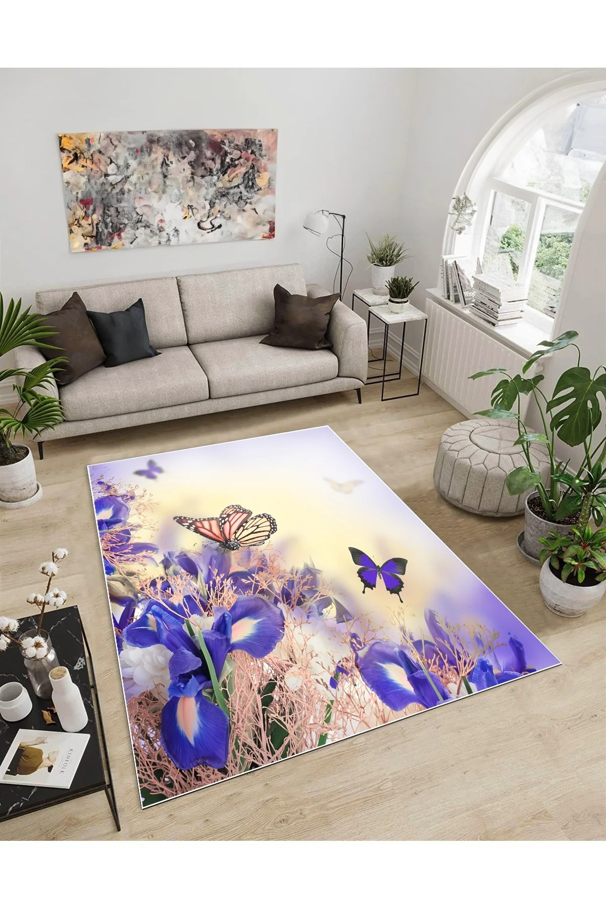 Shine M(290) Mor Saçaksız Kaymaz Tabanlı Dijital Baskılı Dekoratif Halı 100x200