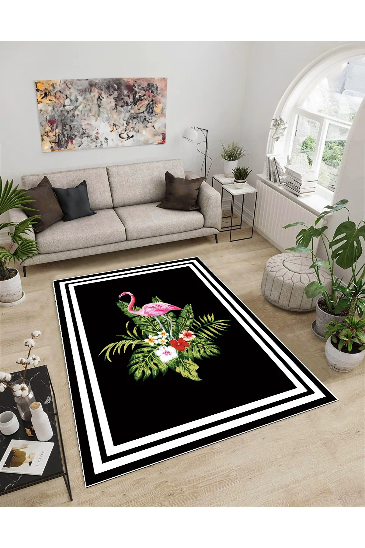 Shine M(292) Siyah Saçaksız Kaymaz Tabanlı Dijital Baskılı Dekoratif Halı 80x150