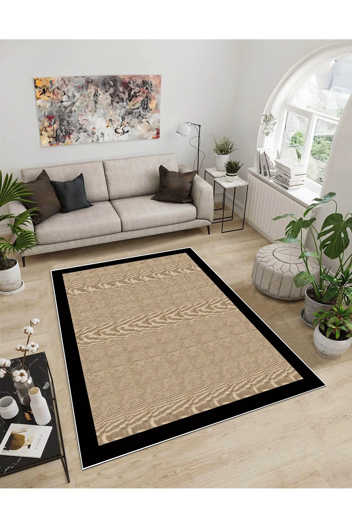 Shine M(295) Vizon Saçaksız Kaymaz Tabanlı Dijital Baskılı Dekoratif Halı 200x200
