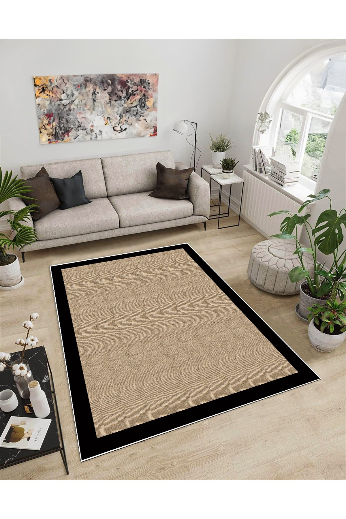 Shine M(295) Vizon Saçaksız Kaymaz Tabanlı Dijital Baskılı Dekoratif Halı 120x180