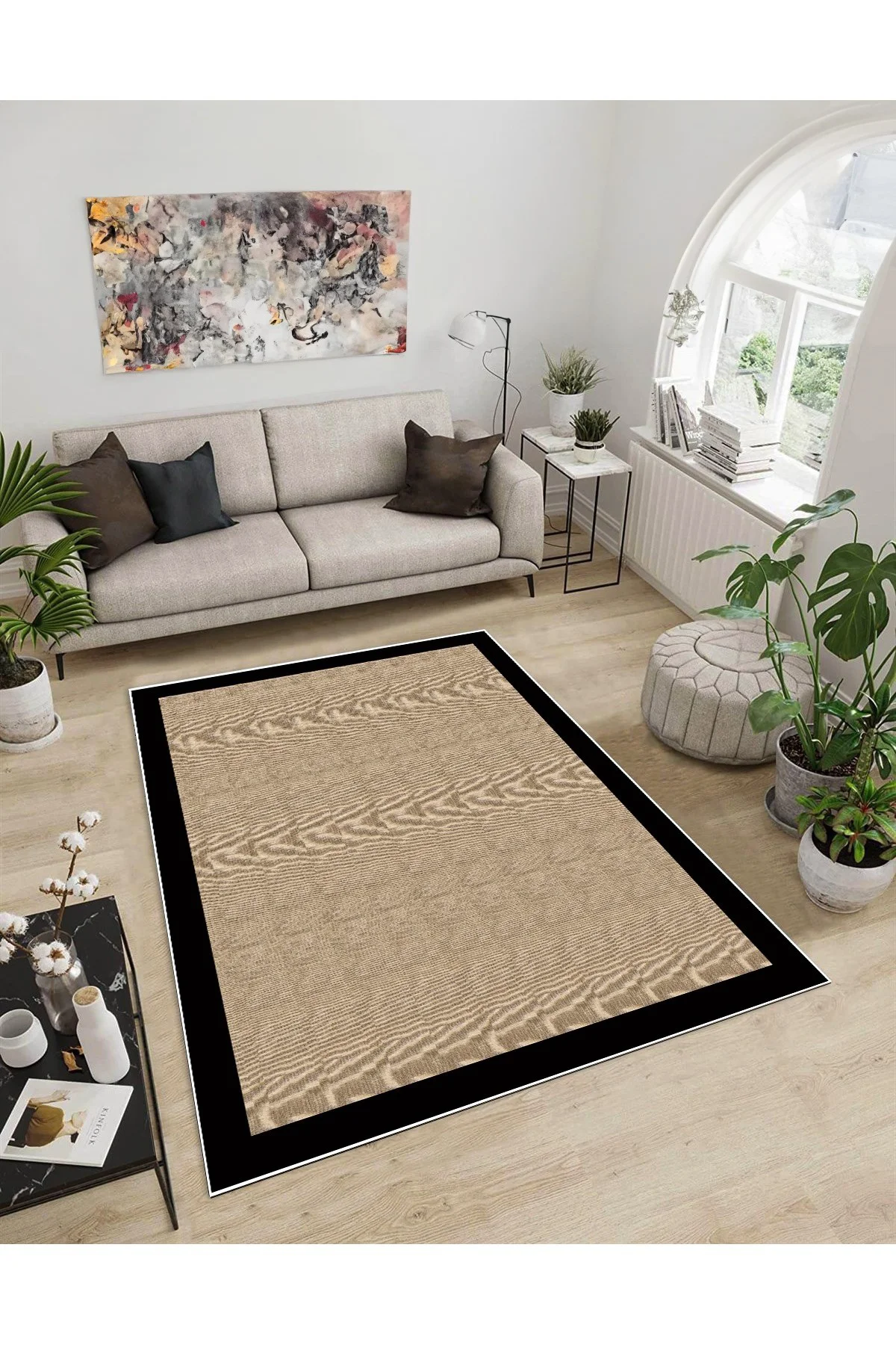 Shine M(295) Vizon Saçaksız Kaymaz Tabanlı Dijital Baskılı Dekoratif Halı 120x450