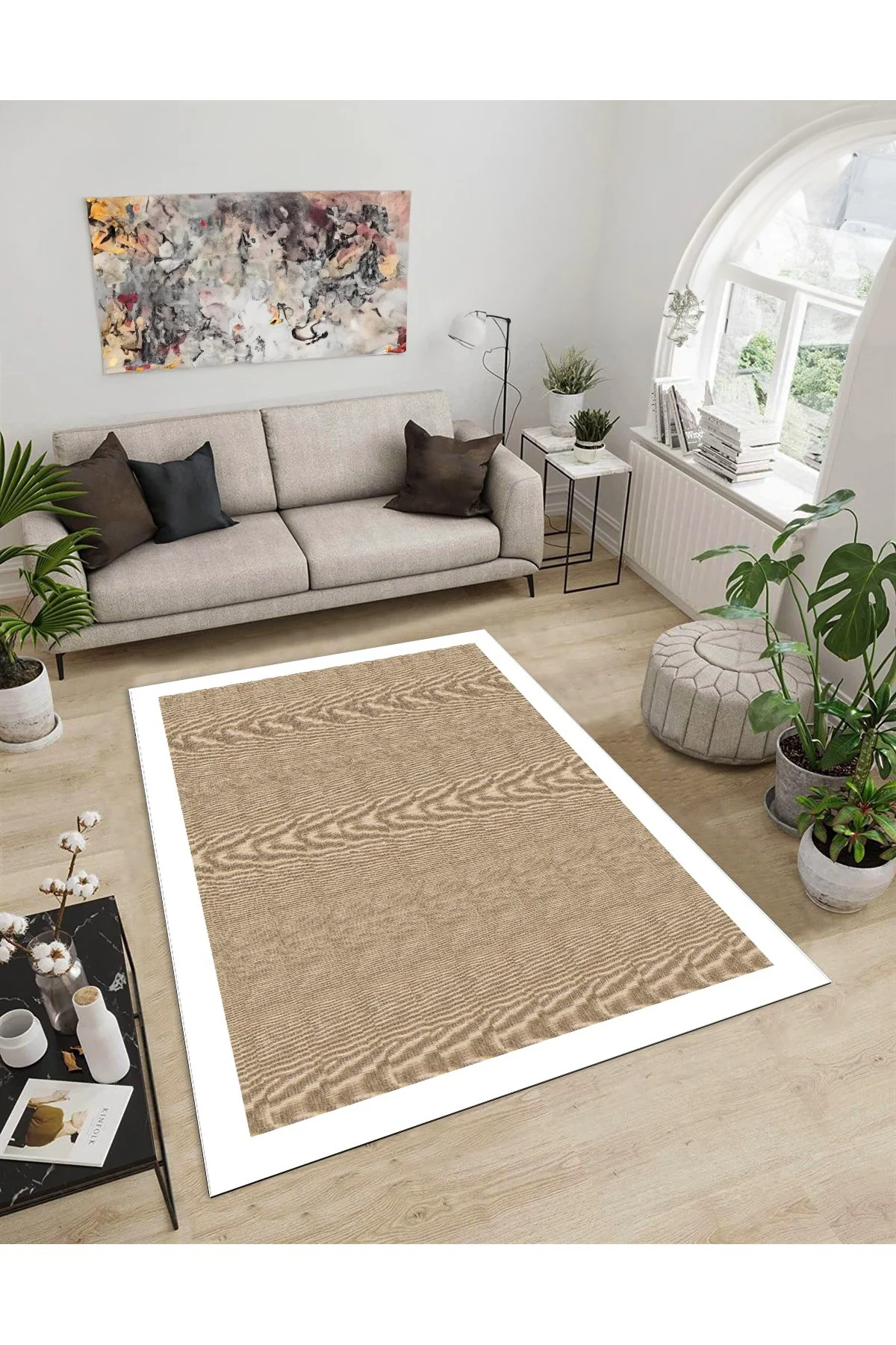 Shine M(298) Beyaz Saçaksız Kaymaz Tabanlı Dijital Baskılı Dekoratif 4 Metrekare Halı 160x230
