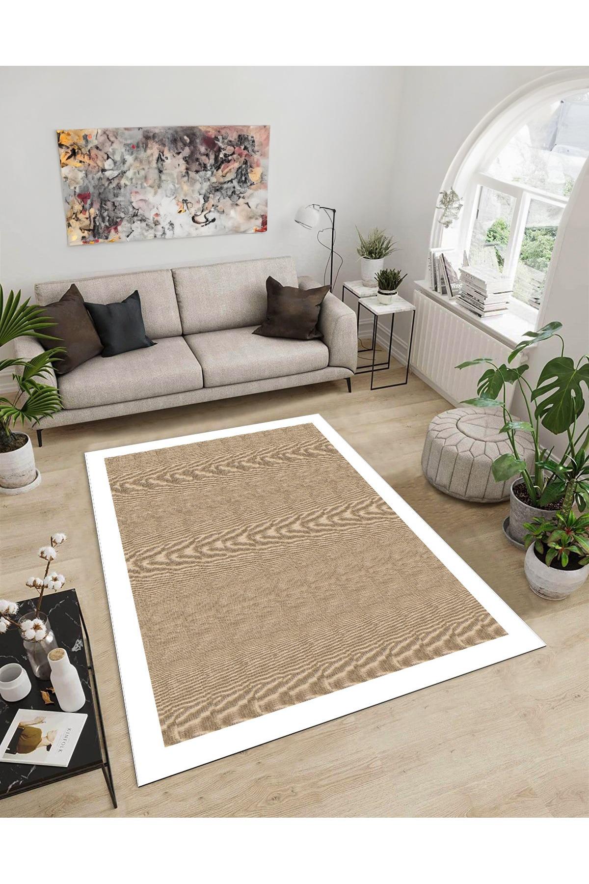 Shine M(298) Beyaz Saçaksız Kaymaz Tabanlı Dijital Baskılı Dekoratif Halı 150X220