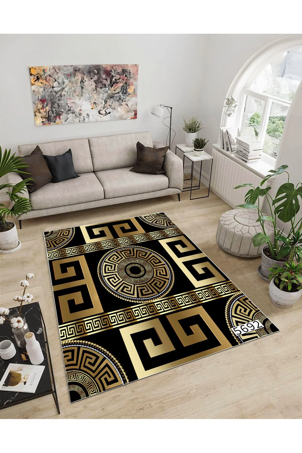 Shine M(35) Sarı Saçaksız Kaymaz Tabanlı Dijital Baskılı Dekoratif Halı 180x300