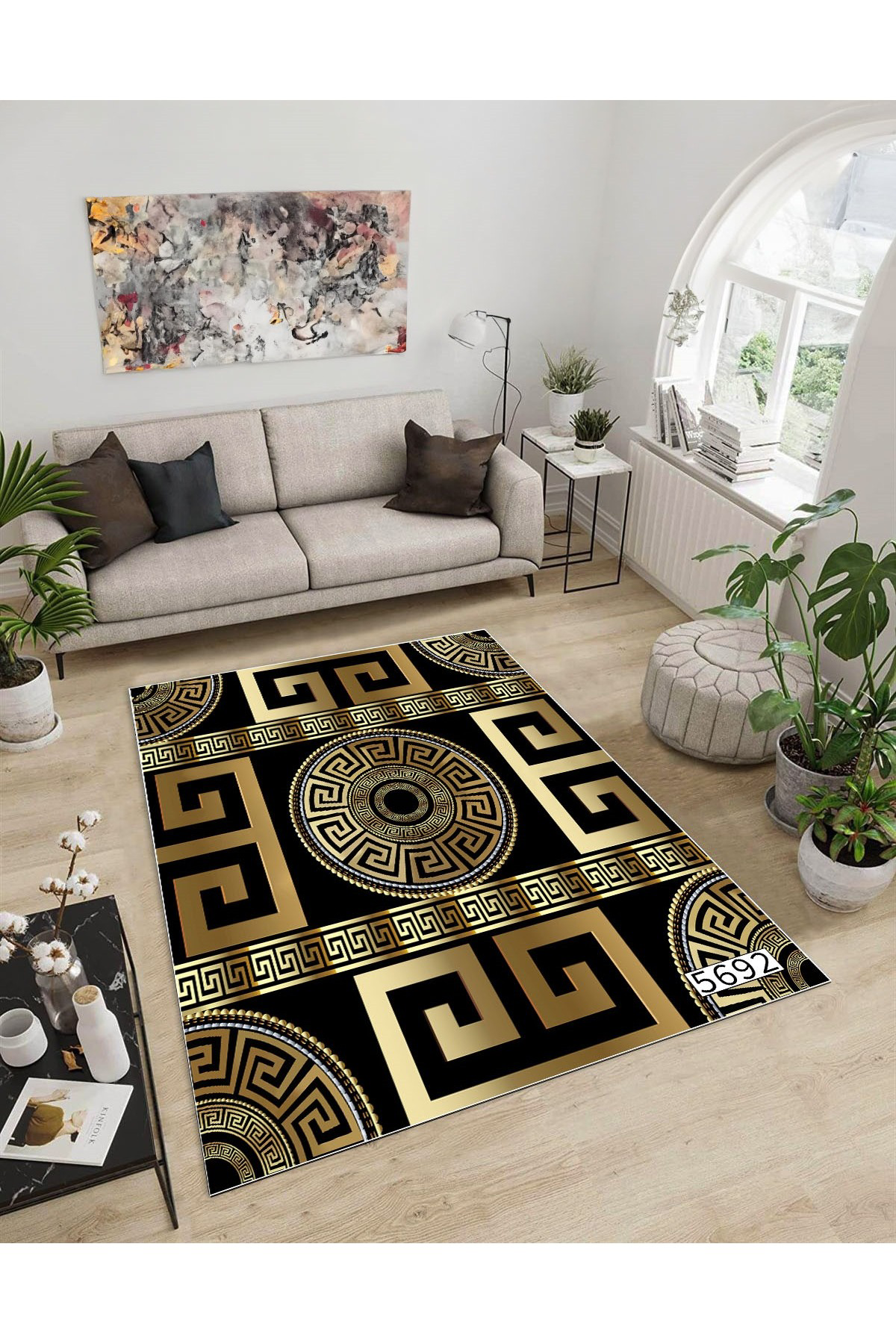 Shine M(35) Sarı Saçaksız Kaymaz Tabanlı Dijital Baskılı Dekoratif Halı 150X220