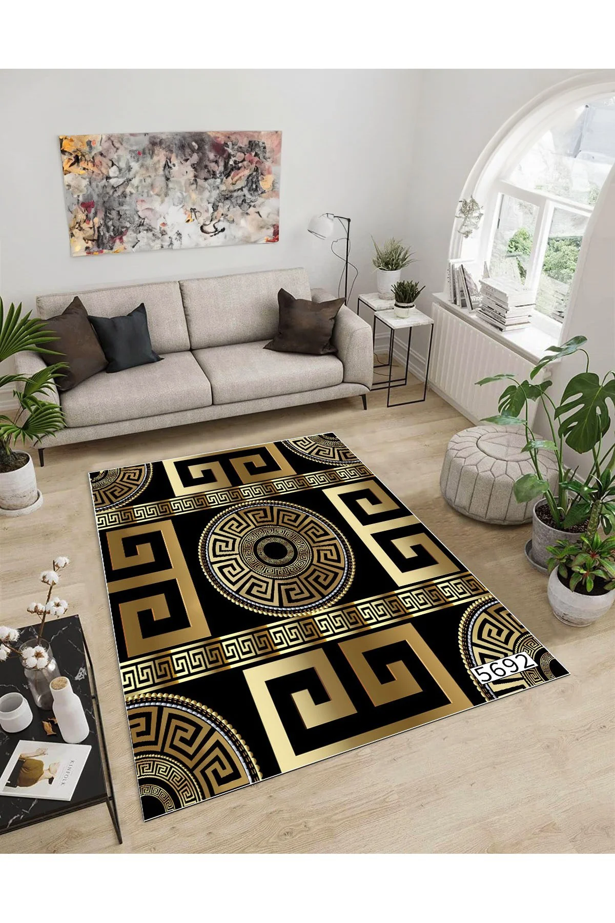Shine M(35) Sarı Saçaksız Kaymaz Tabanlı Dijital Baskılı Dekoratif Halı 120x200