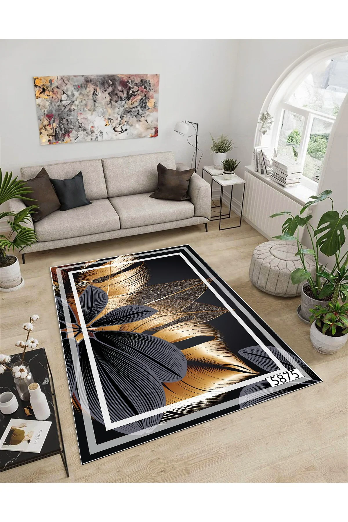 Shine M(36) Gri Saçaksız Kaymaz Tabanlı Dijital Baskılı Dekoratif Halı 80x100