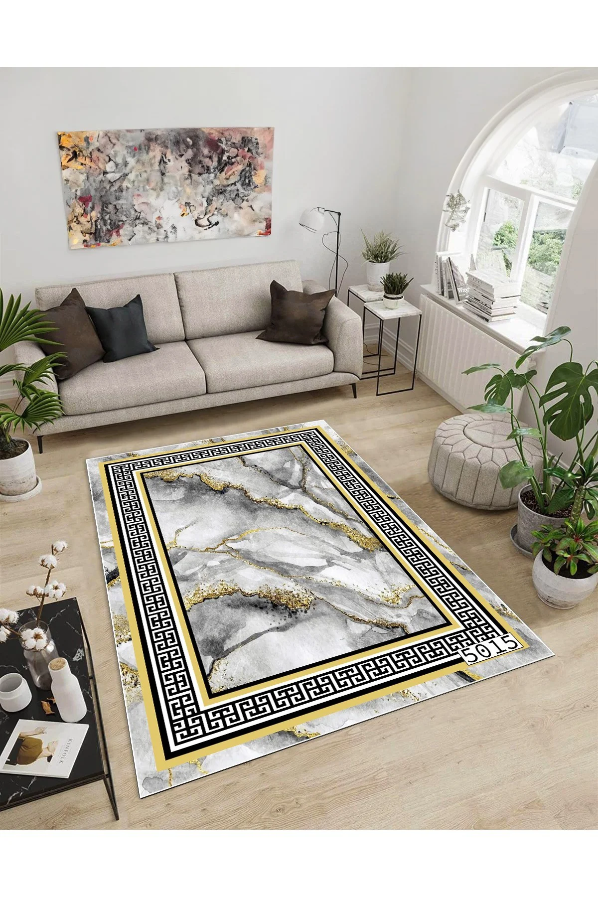 Shine M(37) Gold Saçaksız Kaymaz Tabanlı Dijital Baskılı Dekoratif Halı 160x350