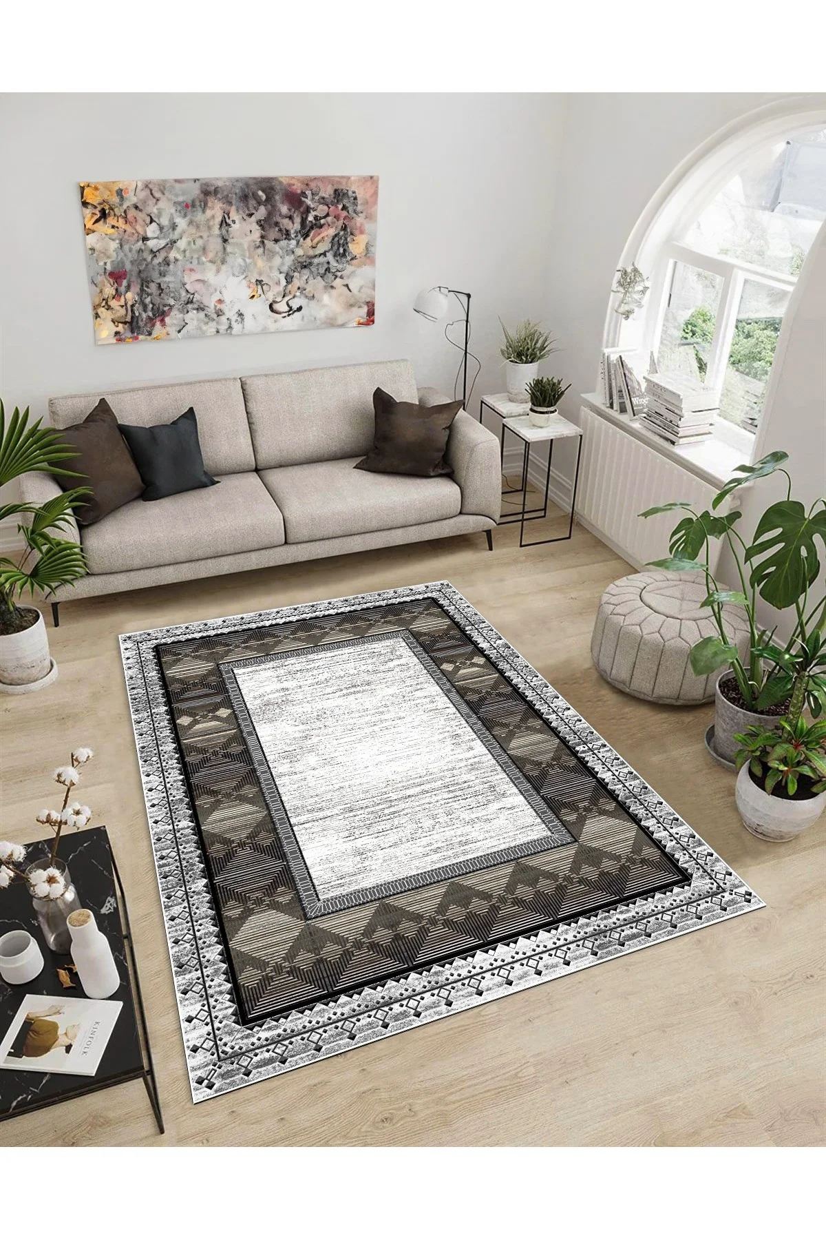 Shine M(40) Gri Saçaksız Kaymaz Tabanlı Dijital Baskılı Dekoratif Halı 160x400