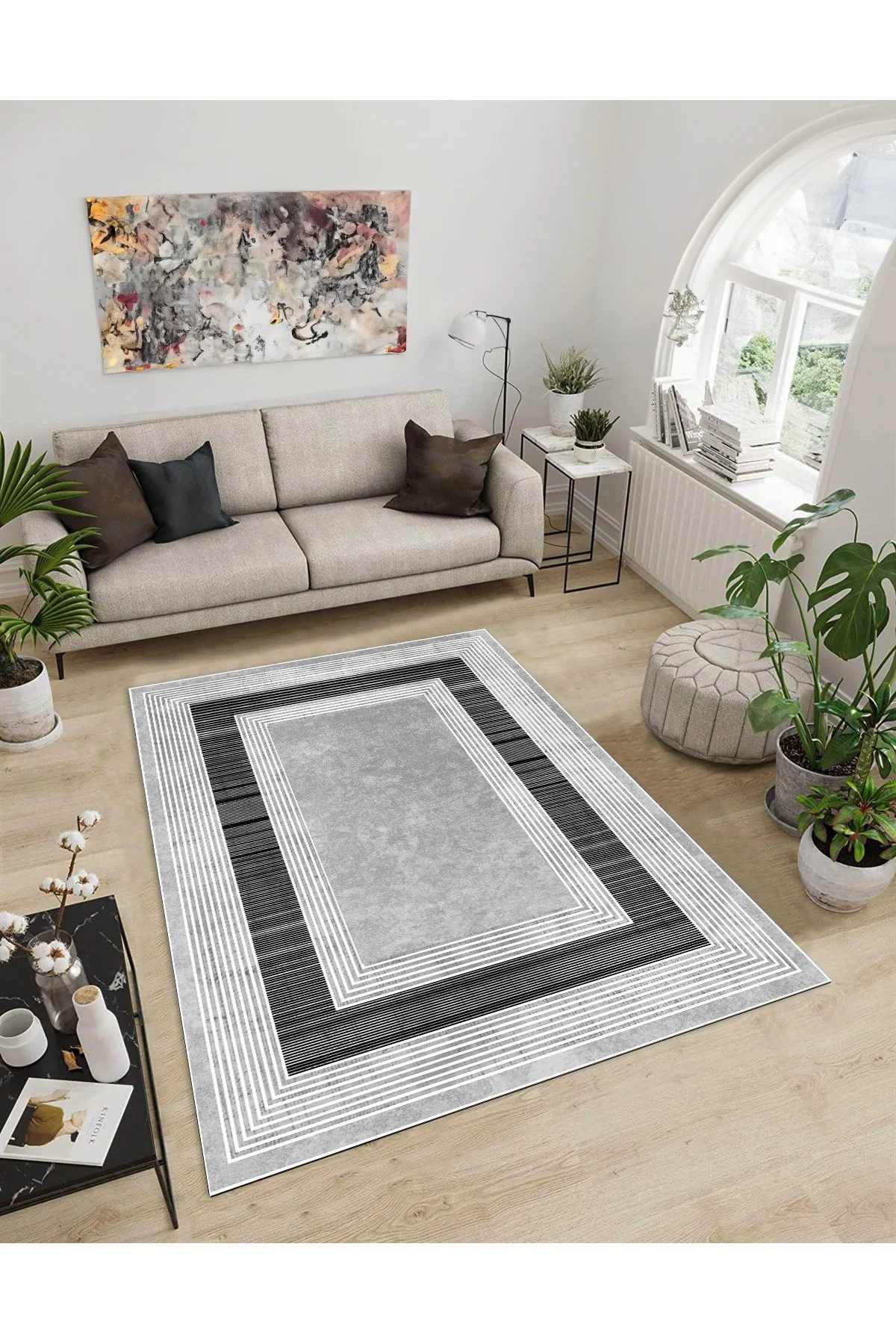 Shine M(41) Gri Saçaksız Kaymaz Tabanlı Dijital Baskılı Dekoratif Halı 60x350