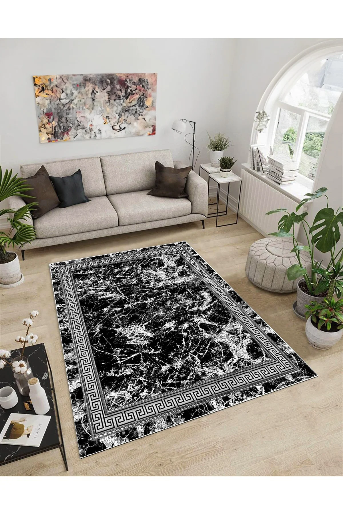 Shine M(43) Gri Saçaksız Kaymaz Tabanlı Dijital Baskılı Dekoratif Halı 180x450