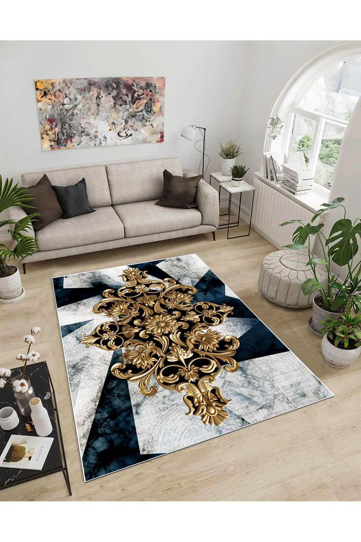 Shine M(47) Gold Saçaksız Kaymaz Tabanlı Dijital Baskılı Dekoratif Halı 60x350