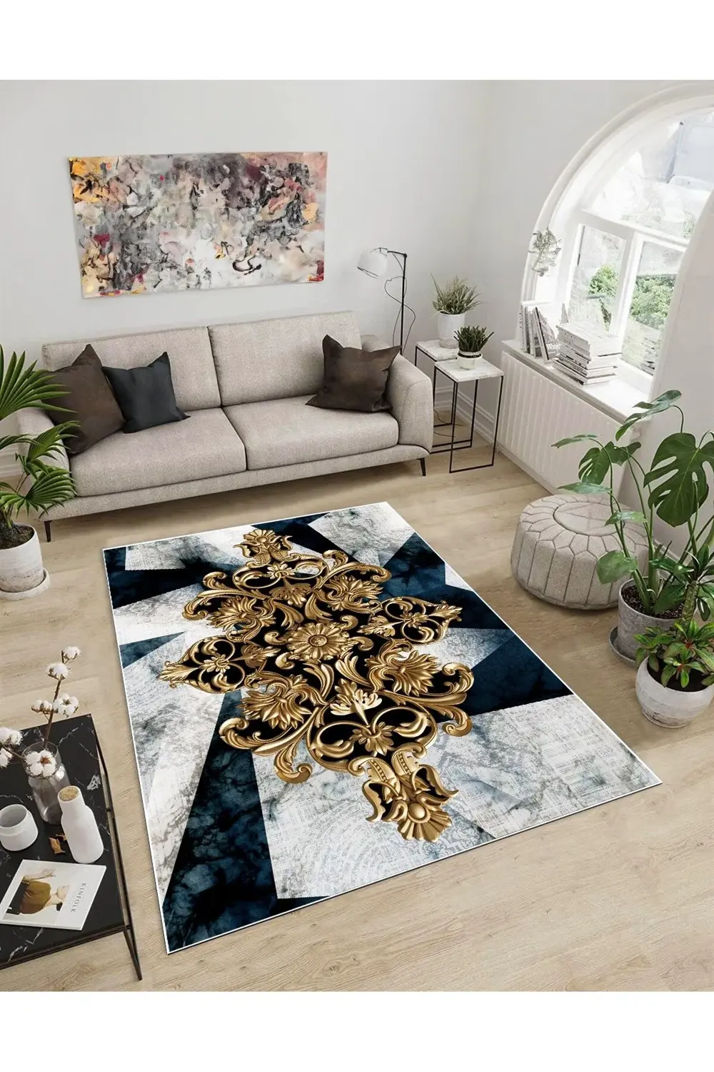 Shine M(47) Gold Saçaksız Kaymaz Tabanlı Dijital Baskılı Dekorati