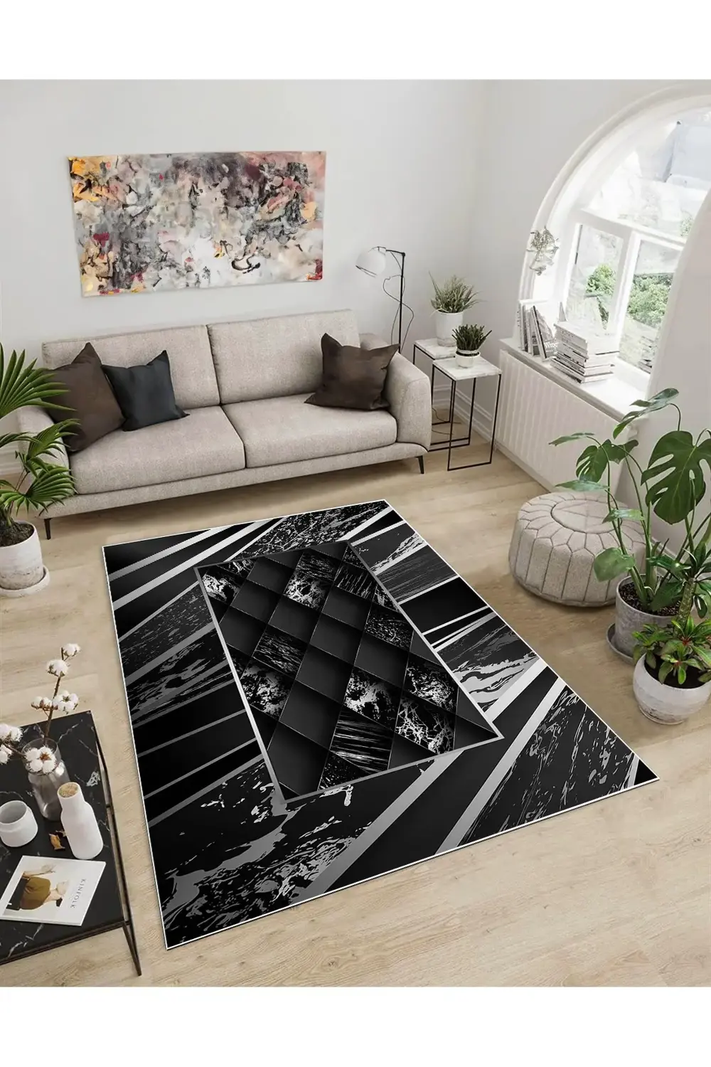 Shine M(49) Antrasit Saçaksız Kaymaz Tabanlı Dijital Baskılı Deko