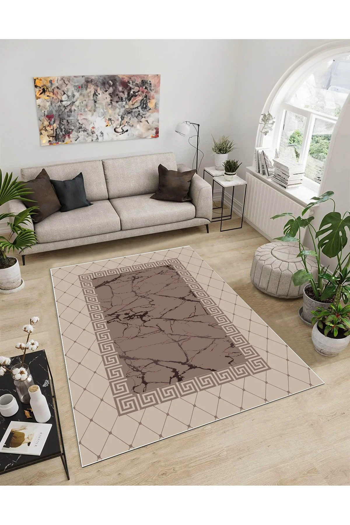Shine M(50) Kahverengi Saçaksız Kaymaz Tabanlı Dijital Baskılı Dekoratif Halı 160x200