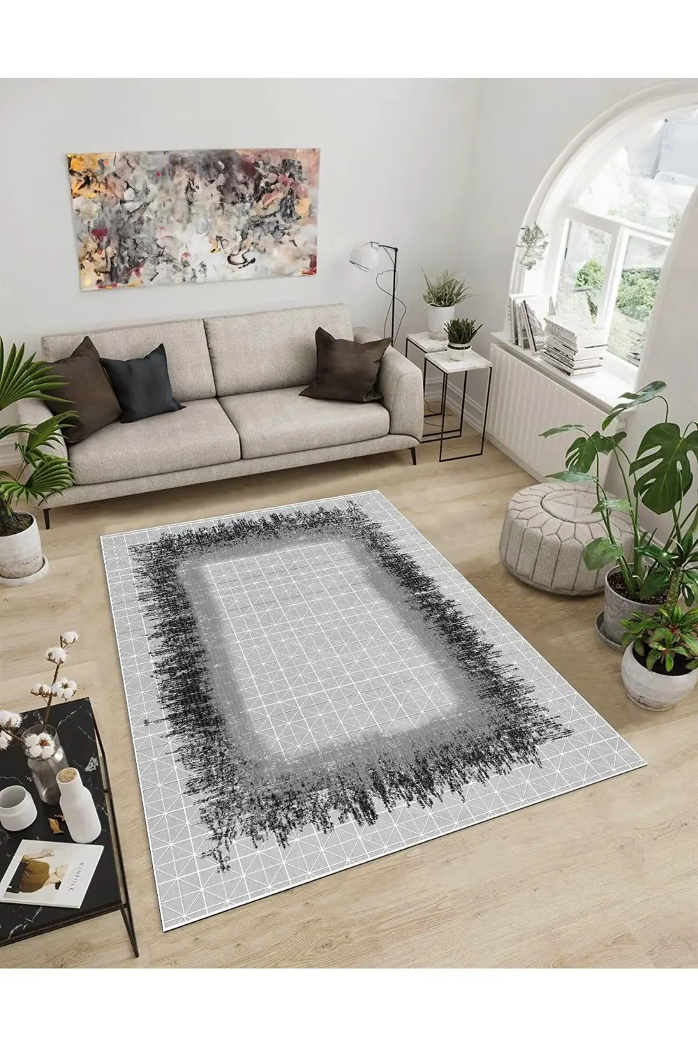 Shine M(51) Gri Saçaksız Kaymaz Tabanlı Dijital Baskılı Dekoratif