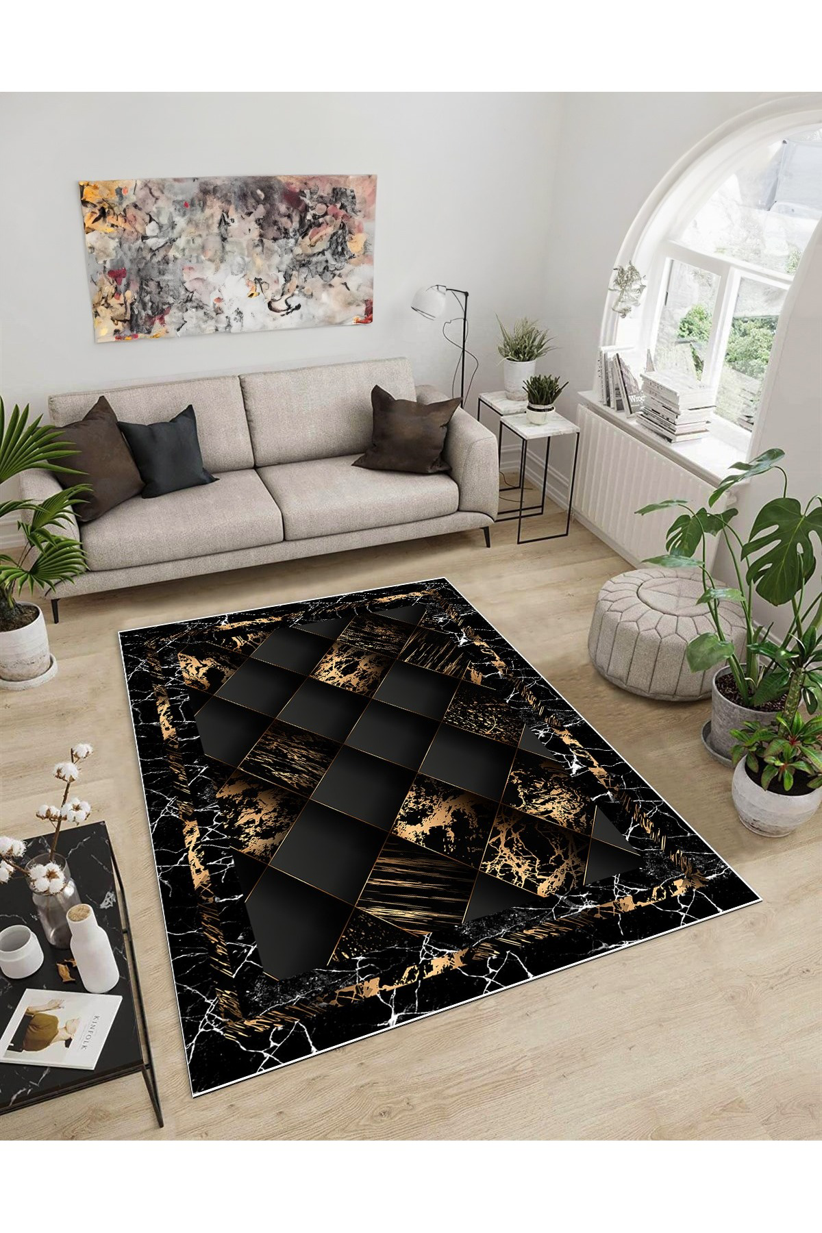 Shine M(53) Antrasit Saçaksız Kaymaz Tabanlı Dijital Baskılı Dekoratif Halı 60x500