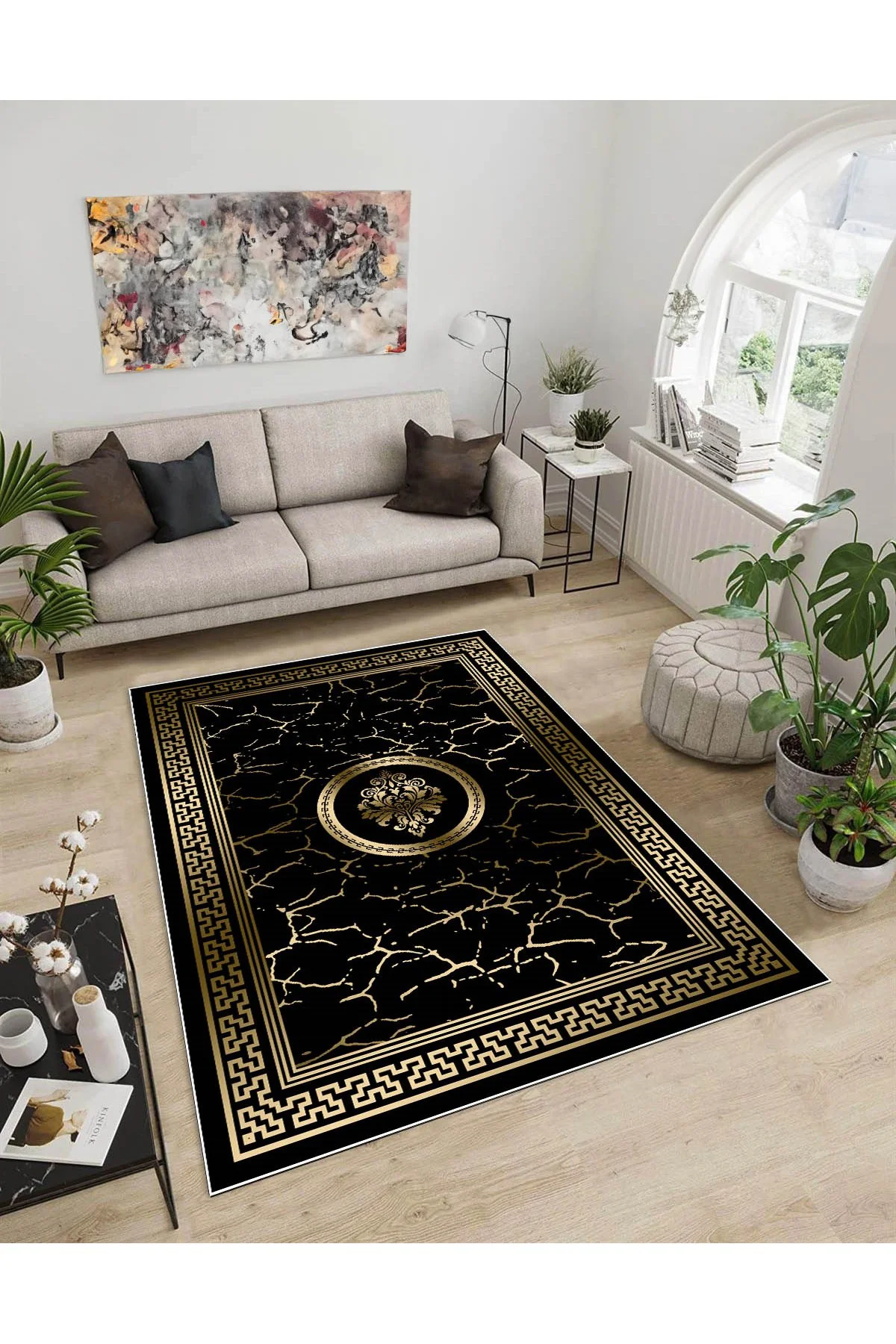 Shine M(55) Gold Saçaksız Kaymaz Tabanlı Dijital Baskılı Dekoratif Halı 160x450