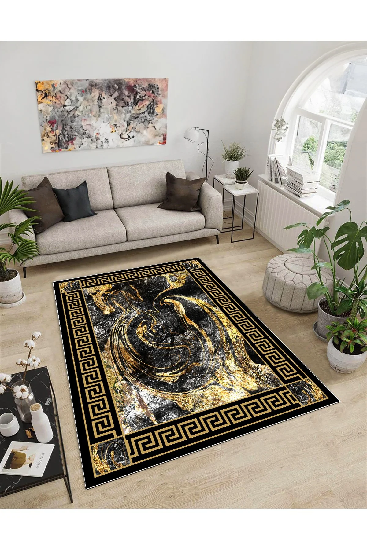 Shine M(56) Gold Saçaksız Kaymaz Tabanlı Dijital Baskılı Dekoratif Halı 180x400